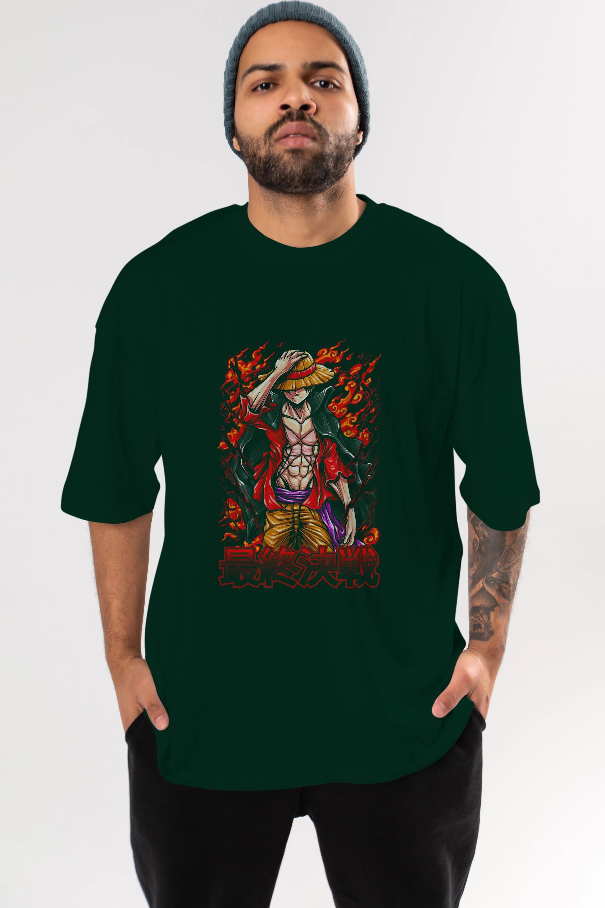 MONKEY D. LUFFY (3) Anime Ön Baskılı Oversize t-shirt %100 pamuk Erkek Kadın Unisex