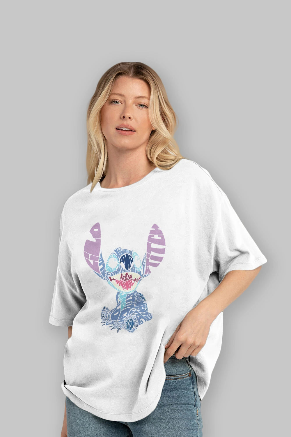 Stitch Ön Baskılı Oversize t-shirt %100 pamuk Erkek Kadın Unisex