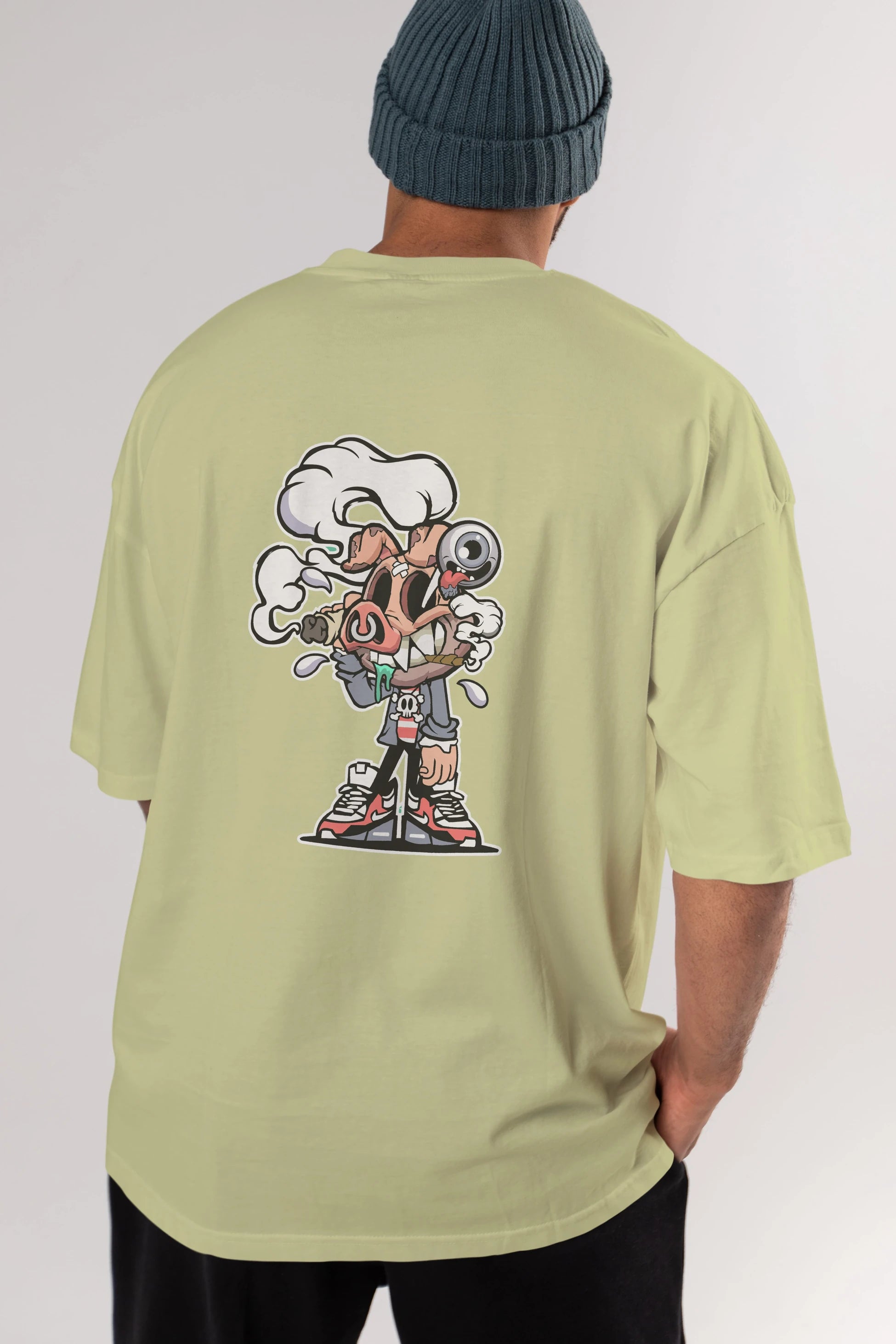 Pig Smoker Arka Baskılı Oversize t-shirt Erkek Kadın Unisex %100 Pamuk tişort