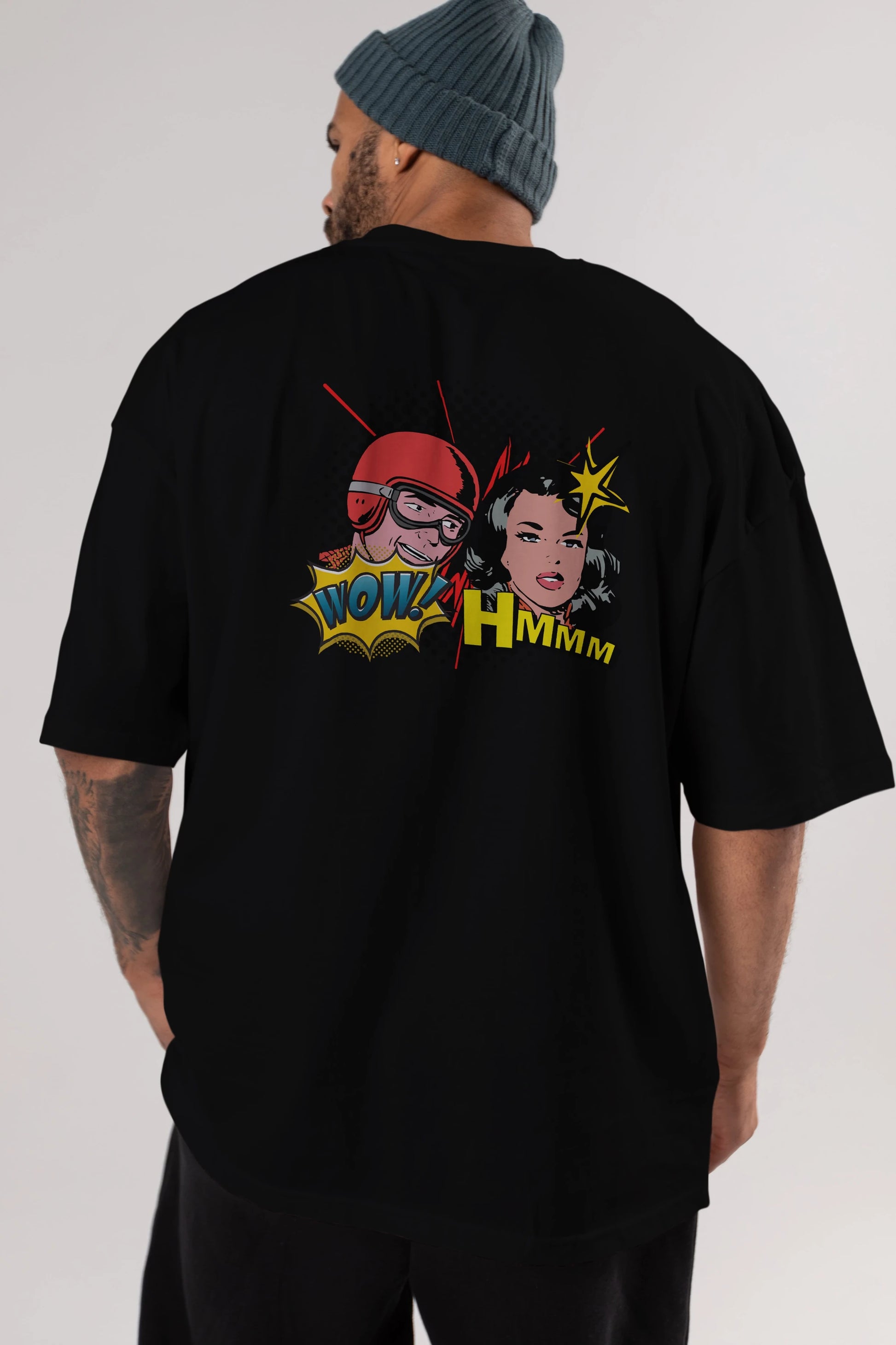 Comic Wow Yazılı Arka Baskılı Oversize t-shirt Erkek Kadın Unisex