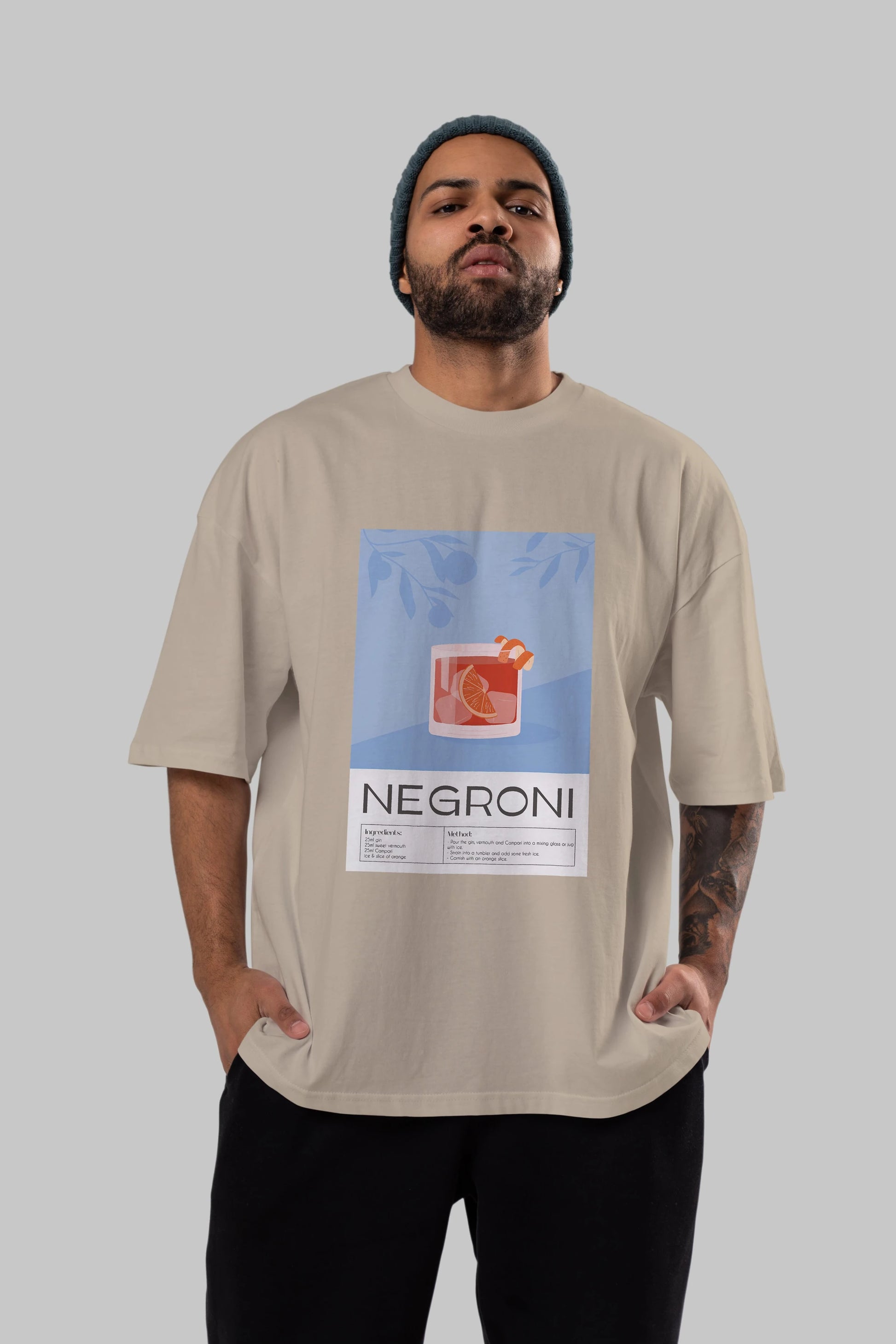 Negroni Ön Baskılı Oversize t-shirt Erkek Kadın Unisex %100 Pamuk Bisiklet Yaka tişort