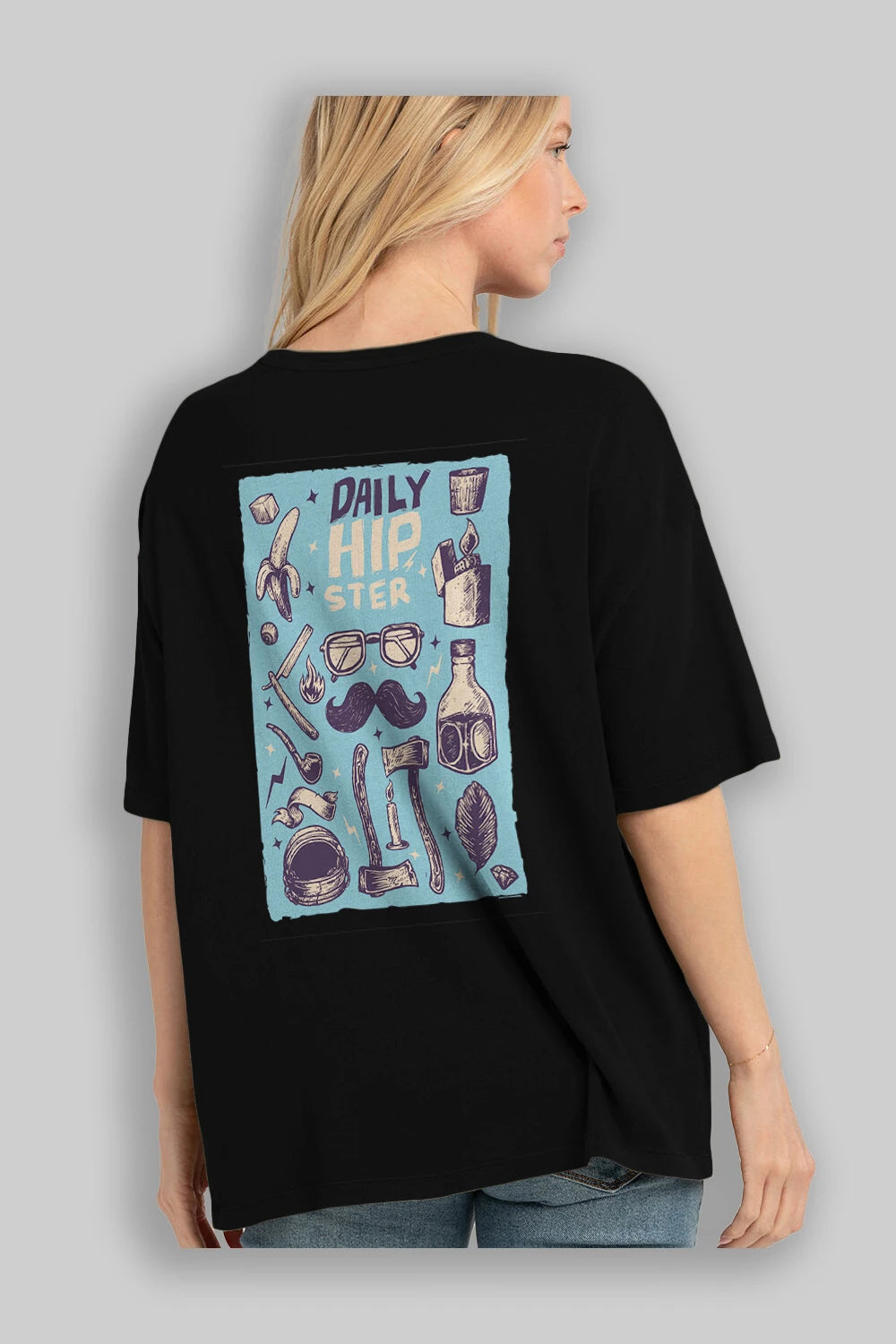 Hipster Arka Baskılı Oversize t-shirt Erkek Kadın Unisex %100 Pamuk