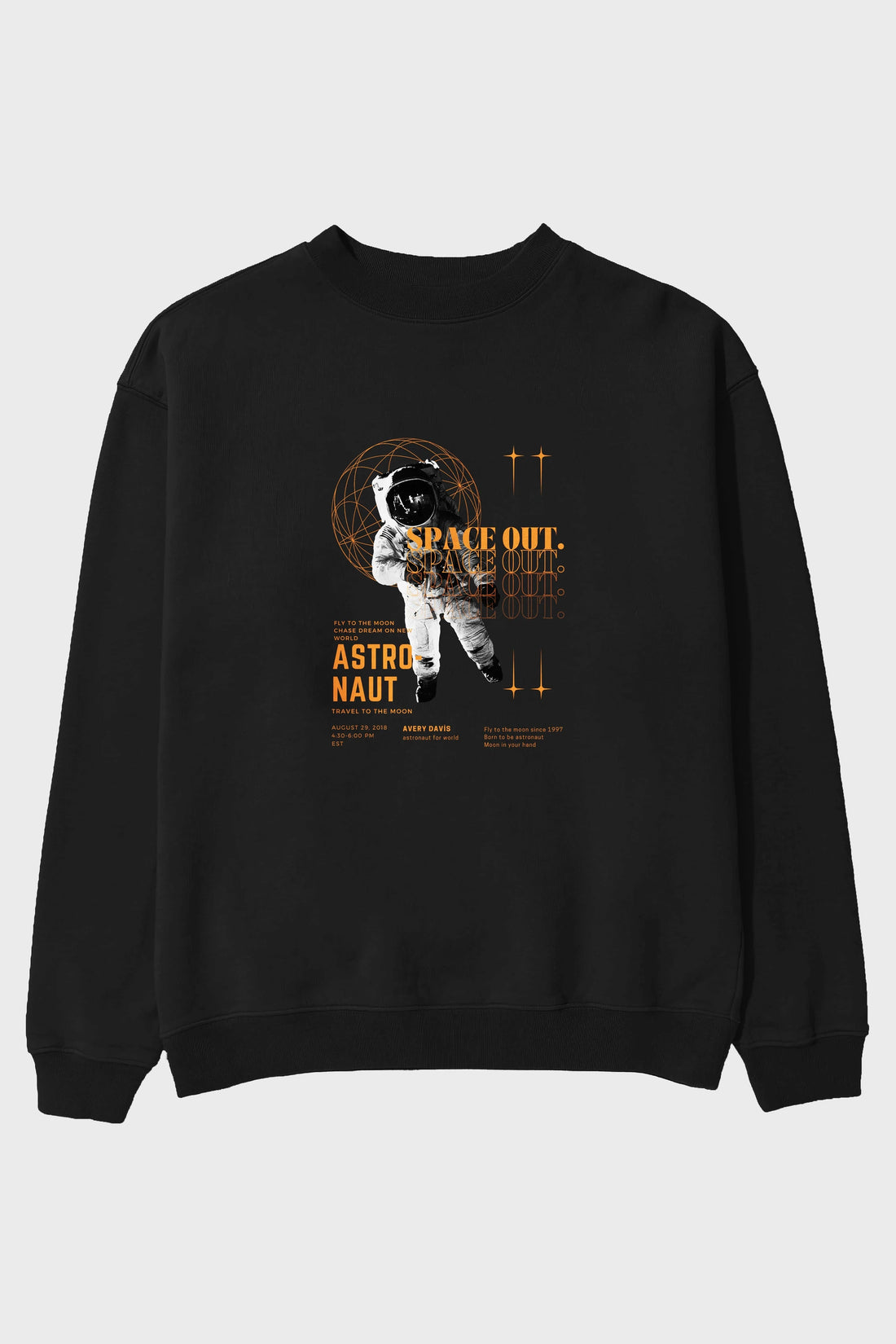 Astronaut Space Out Yazılı Ön Baskılı Oversize Sweatshirt Erkek Kadın Unisex
