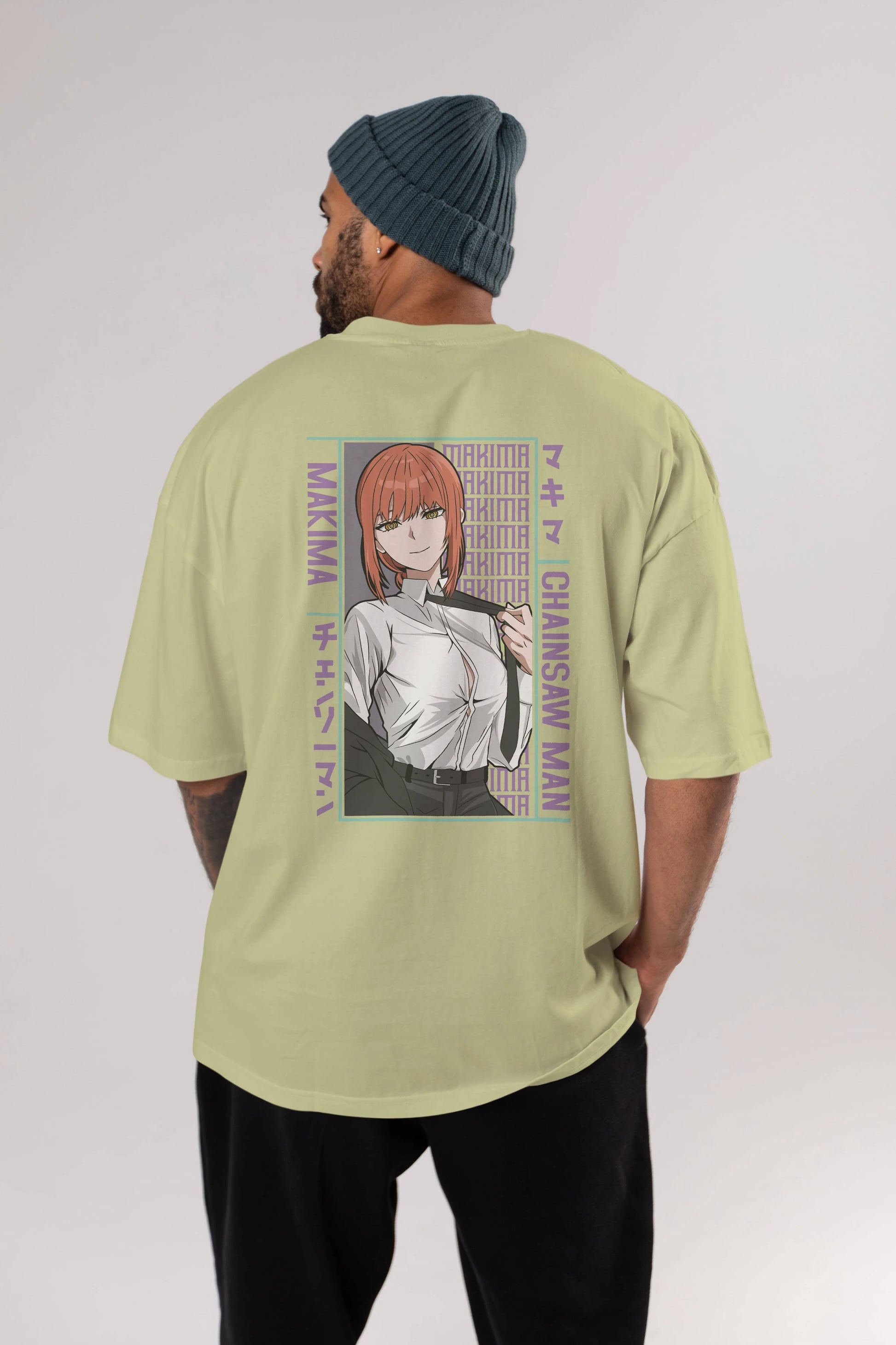 Makima Chain Saw Man Anime Arka Baskılı Oversize t-shirt Erkek Kadın Unisex