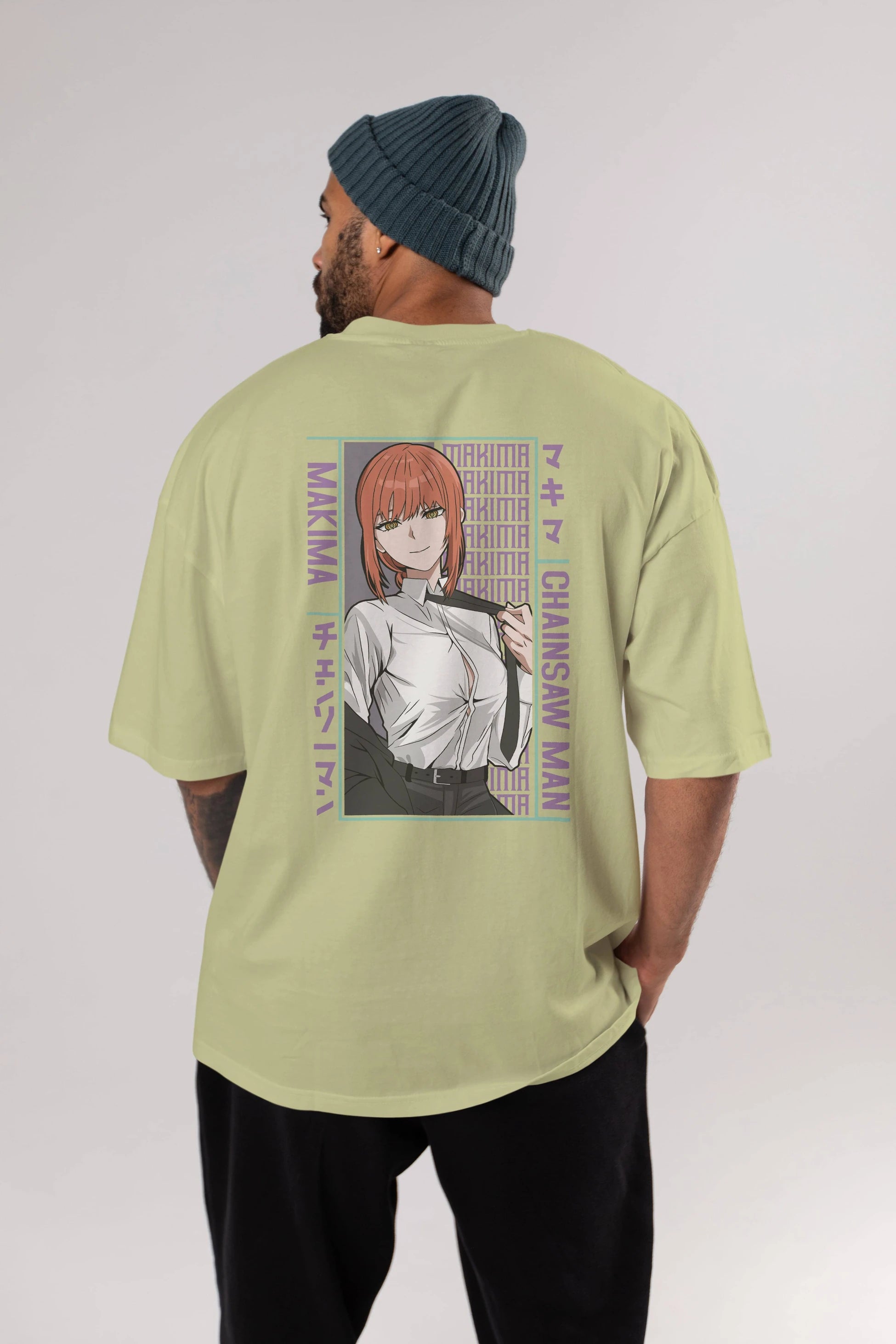 Makima Chain Saw Man Anime Arka Baskılı Oversize t-shirt Erkek Kadın Unisex