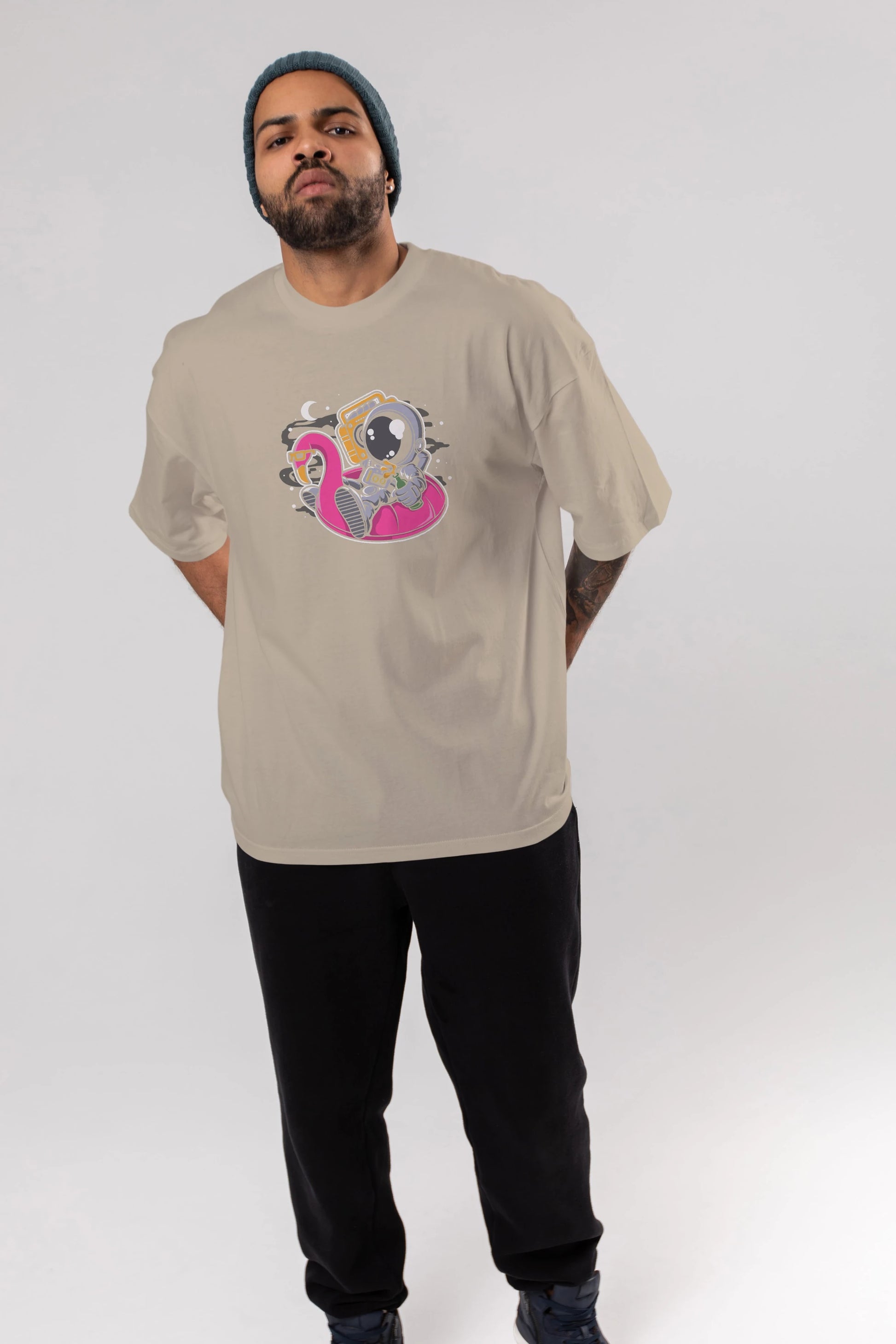 Astronaut Floaties Ballon Ön Baskılı Oversize t-shirt Erkek Kadın Unisex
