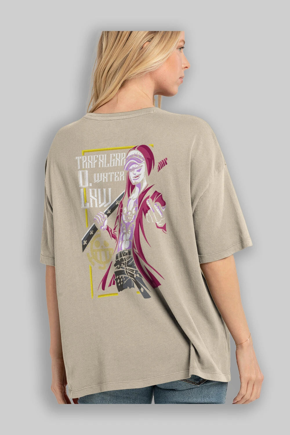 Trafalgar D. Water Law Anime Arka Baskılı Oversize t-shirt Erkek Kadın Unisex %100 pamuk tişort