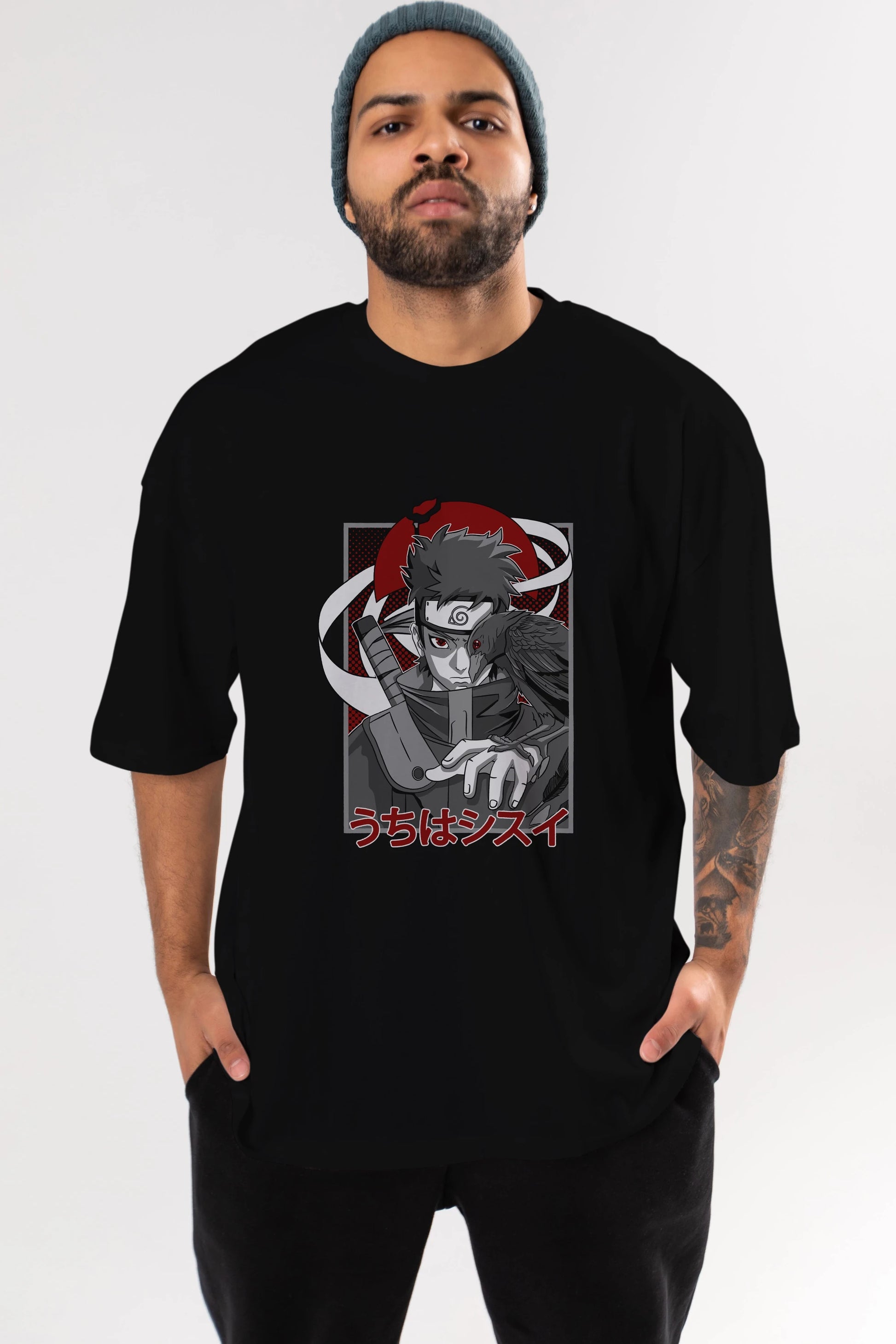 SHISUI UCHIHA NARUTO Anime Ön Baskılı Oversize t-shirt %100 pamuk Erkek Kadın Unisex