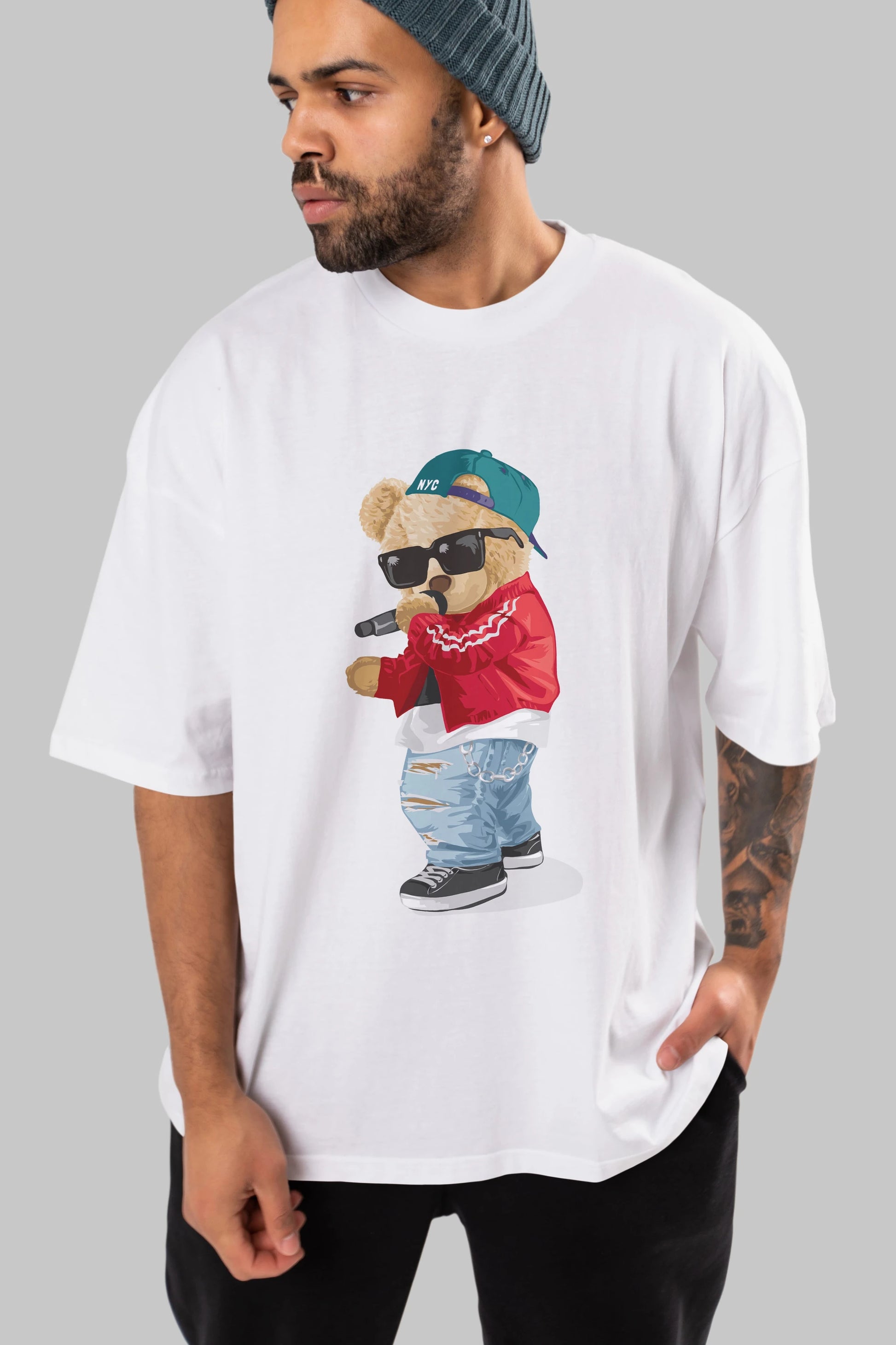 Teddy Bear Şarkıcı Ön Baskılı Oversize t-shirt Erkek Kadın Unisex %100 Pamuk