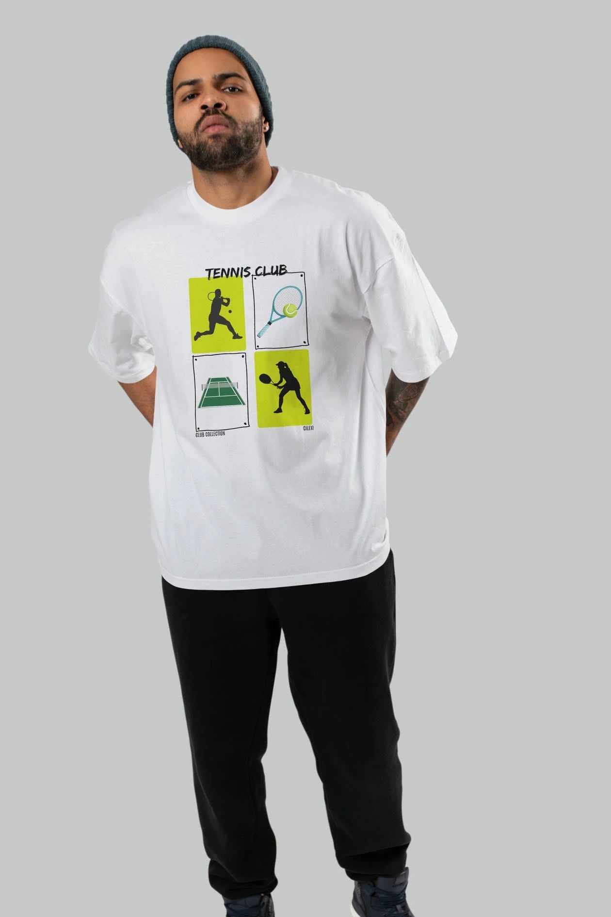 Tennis Club ön Baskılı Oversize t-shirt Erkek Kadın %100 Pamuk Bisiklet Yaka tişort