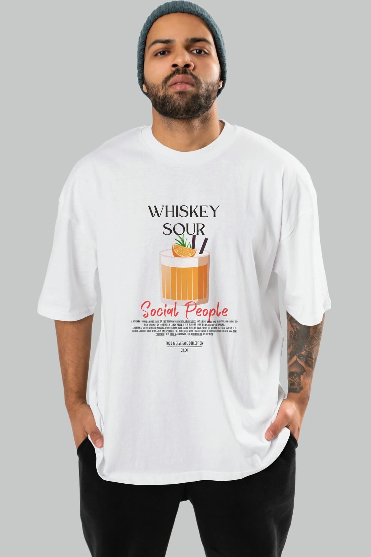 Whıskey Sour Kokteyl Serisi ön Baskılı Oversize t-shirt Erkek Kadın %100 Pamuk Bisiklet Yaka tişort