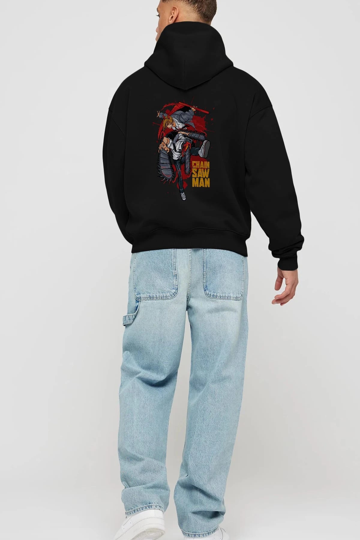 DENJI and POWER Anime Arka Baskılı Hoodie Oversize Kapüşonlu Sweatshirt Erkek Kadın Unisex