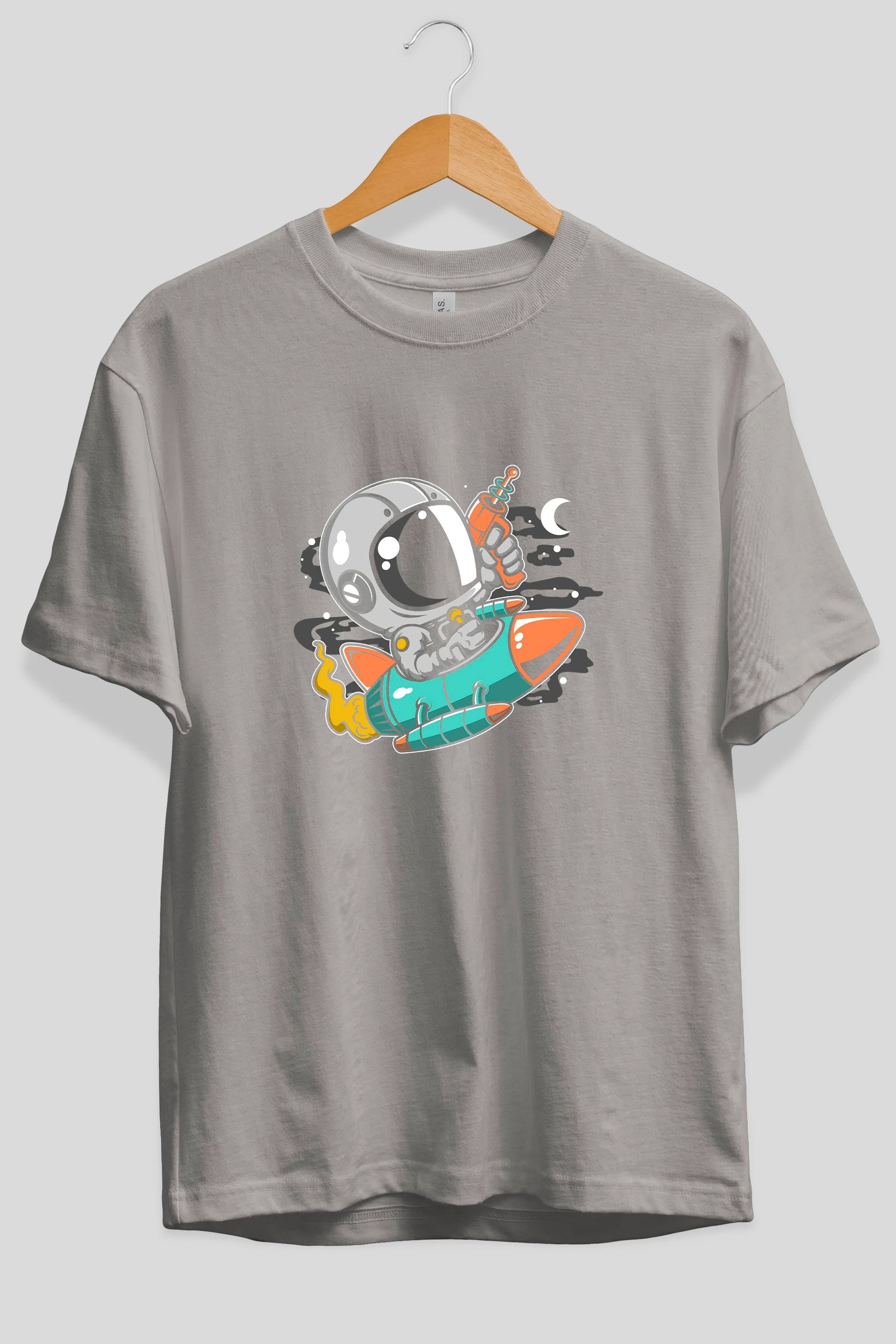 Astronaut Riding Rocket Ön Baskılı Oversize t-shirt Erkek Kadın Unisex