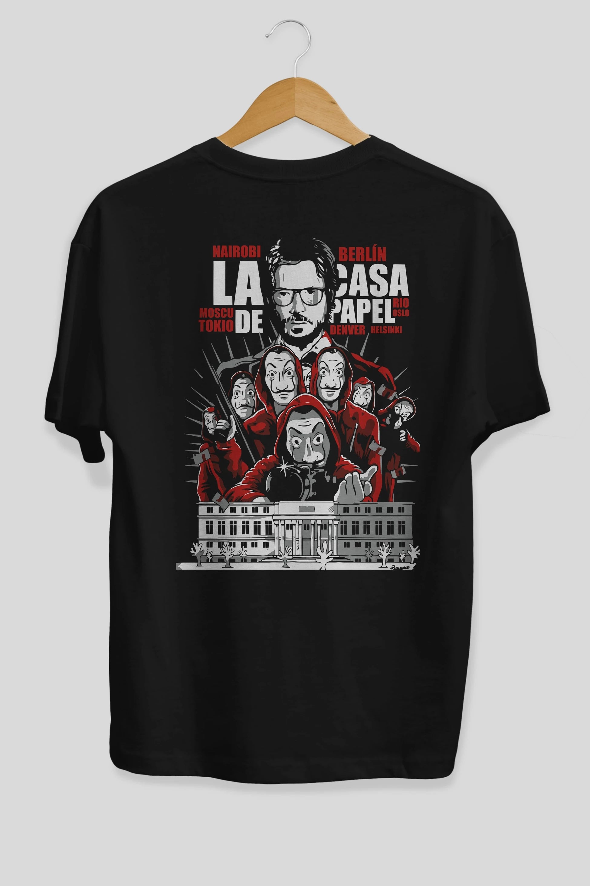 La Casa De Papel (2) Arka Baskılı Oversize t-shirt Erkek Kadın Unisex %100 Pamuk Bisiklet Yaka tişort