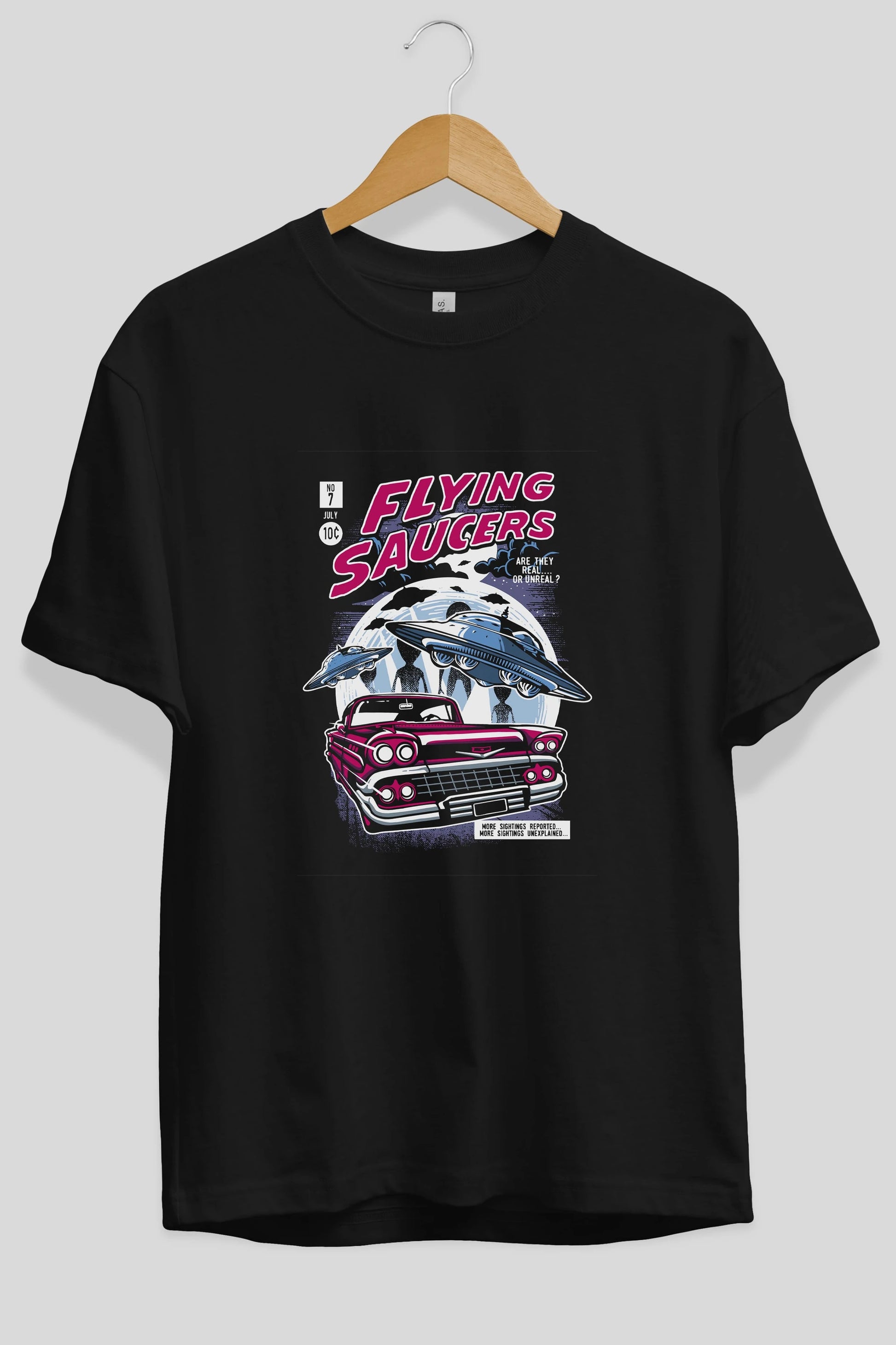 Flying Saucers Ön Baskılı Oversize t-shirt Erkek Kadın Unisex %100 Pamuk tişort
