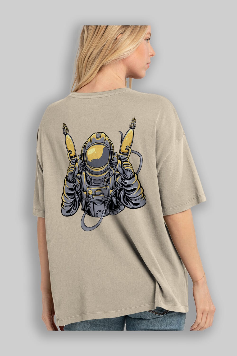 Alien Hunter Arka Baskılı Oversize t-shirt Erkek Kadın Unisex