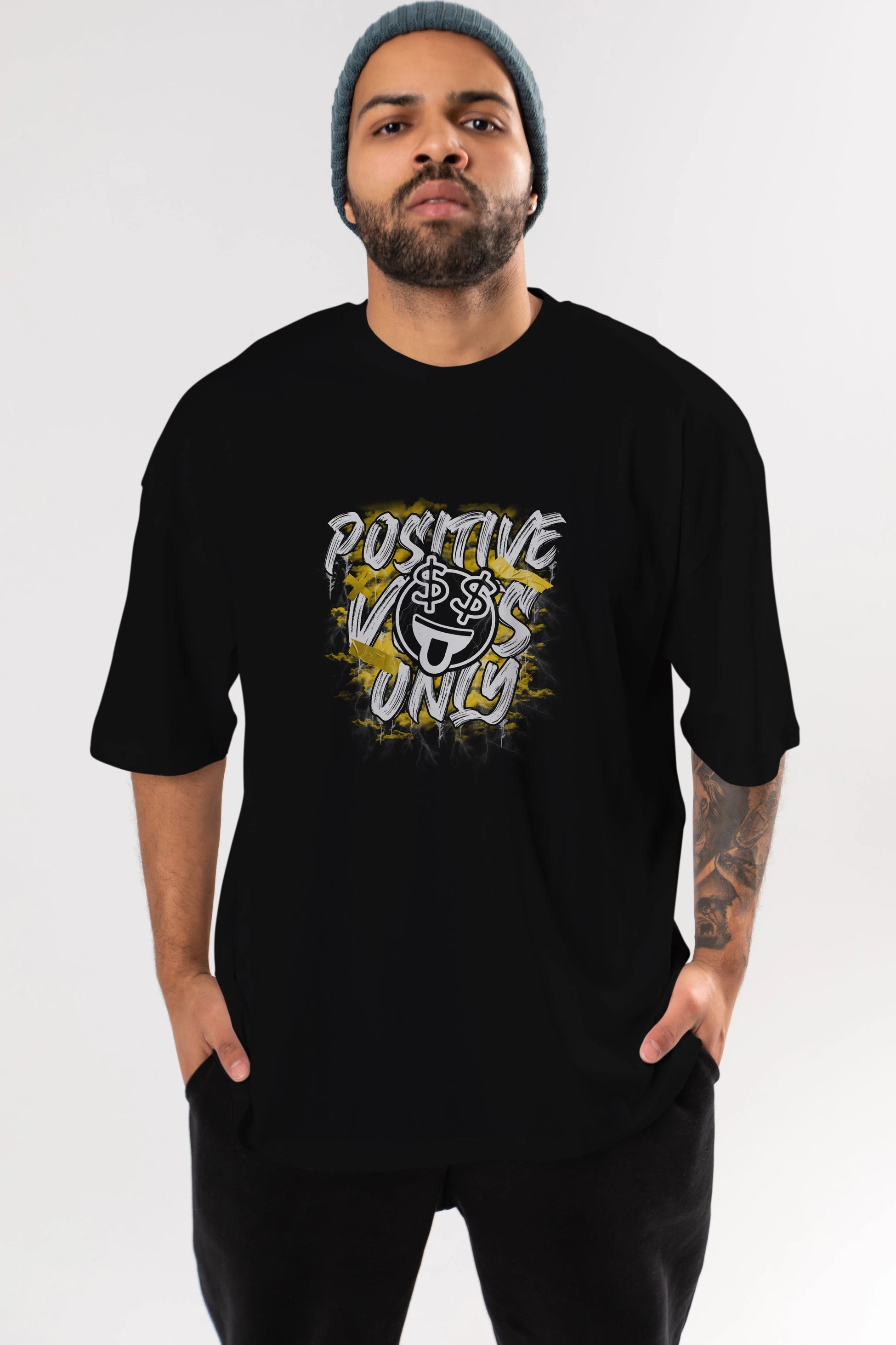 Positive Only Ön Baskılı Oversize t-shirt Erkek Kadın Unisex