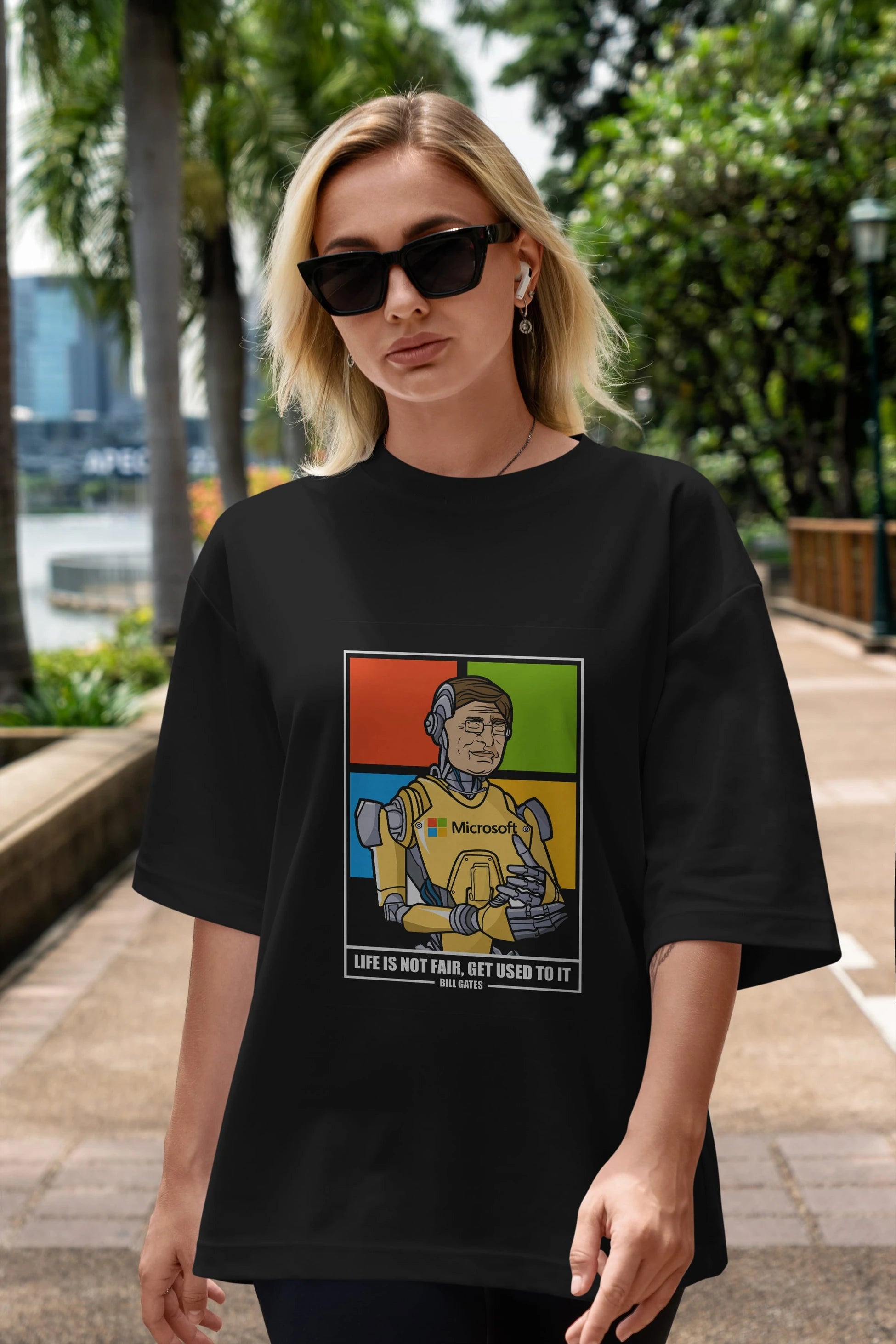 Bill Gates Robot Human Ön Baskılı Oversize t-shirt Erkek Kadın Unisex %100 Pamuk tişort