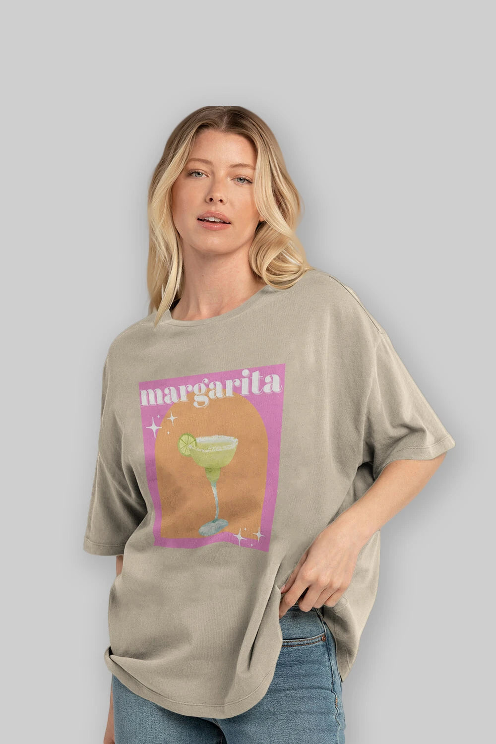 Margarita 7 Ön Baskılı Oversize t-shirt Erkek Kadın Unisex %100 Pamuk Bisiklet Yaka tişort