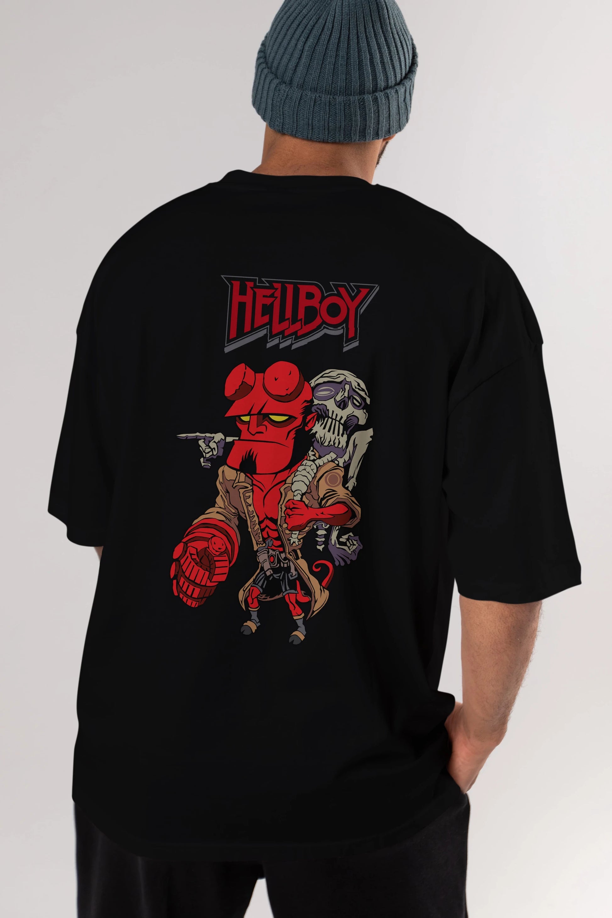 Hellboy (2) Arka Baskılı Oversize t-shirt Erkek Kadın Unisex %100 Pamuk Bisiklet Yaka tişort