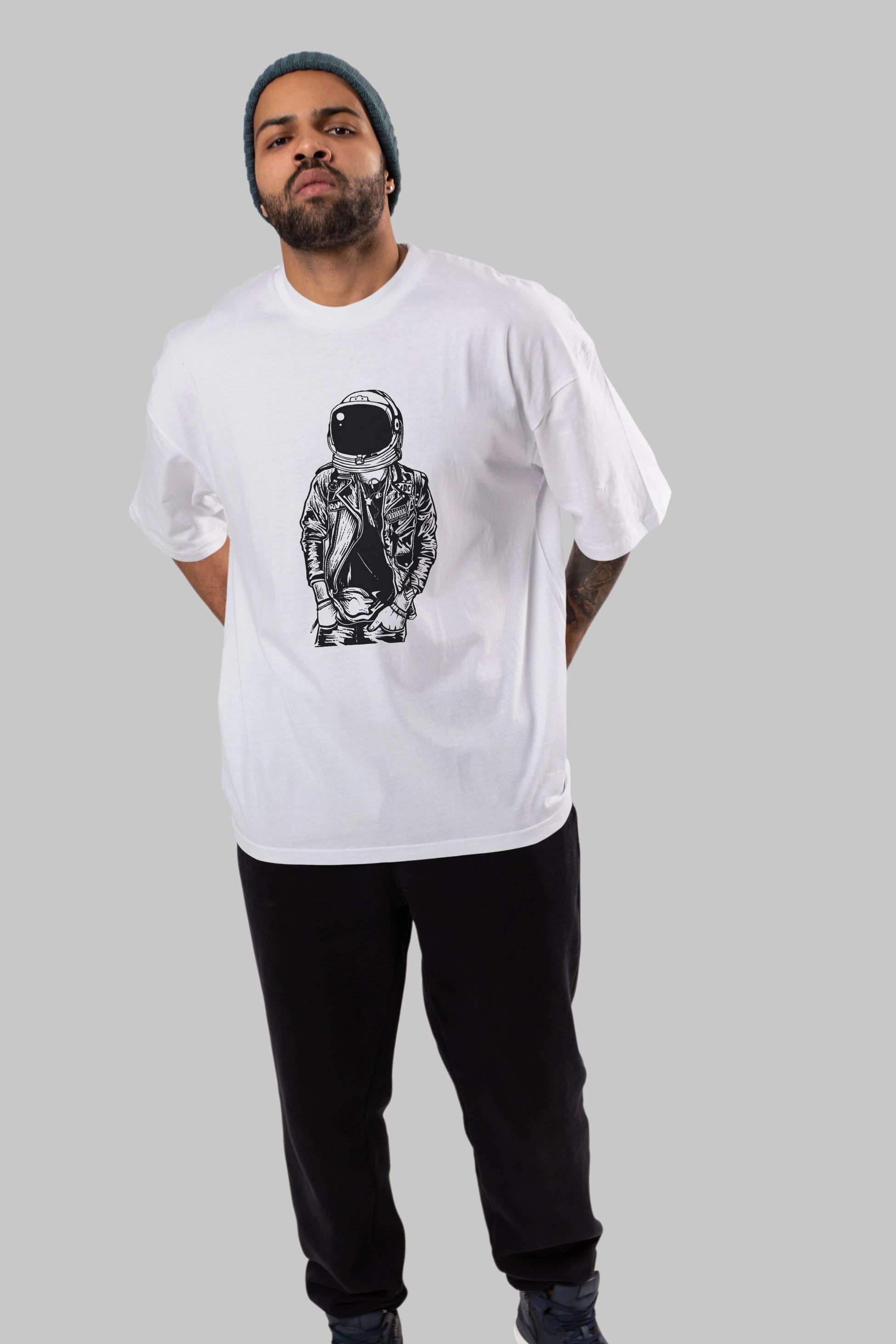 Astronaut Punkster Ön Baskılı Oversize t-shirt Erkek Kadın Unisex %100 Pamuk tişort