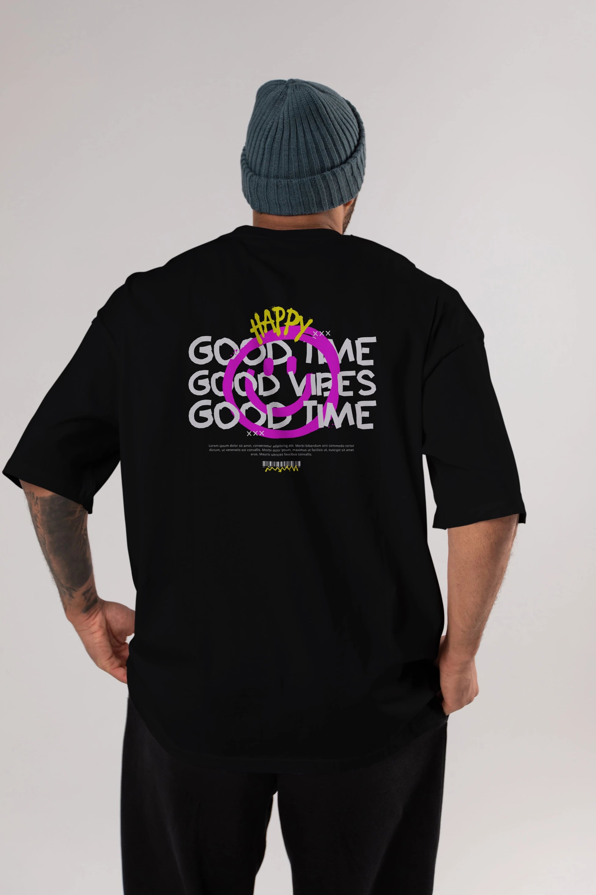 Happy Good Time Yazılı Arka Baskılı Oversize t-shirt Erkek Kadın Unisex