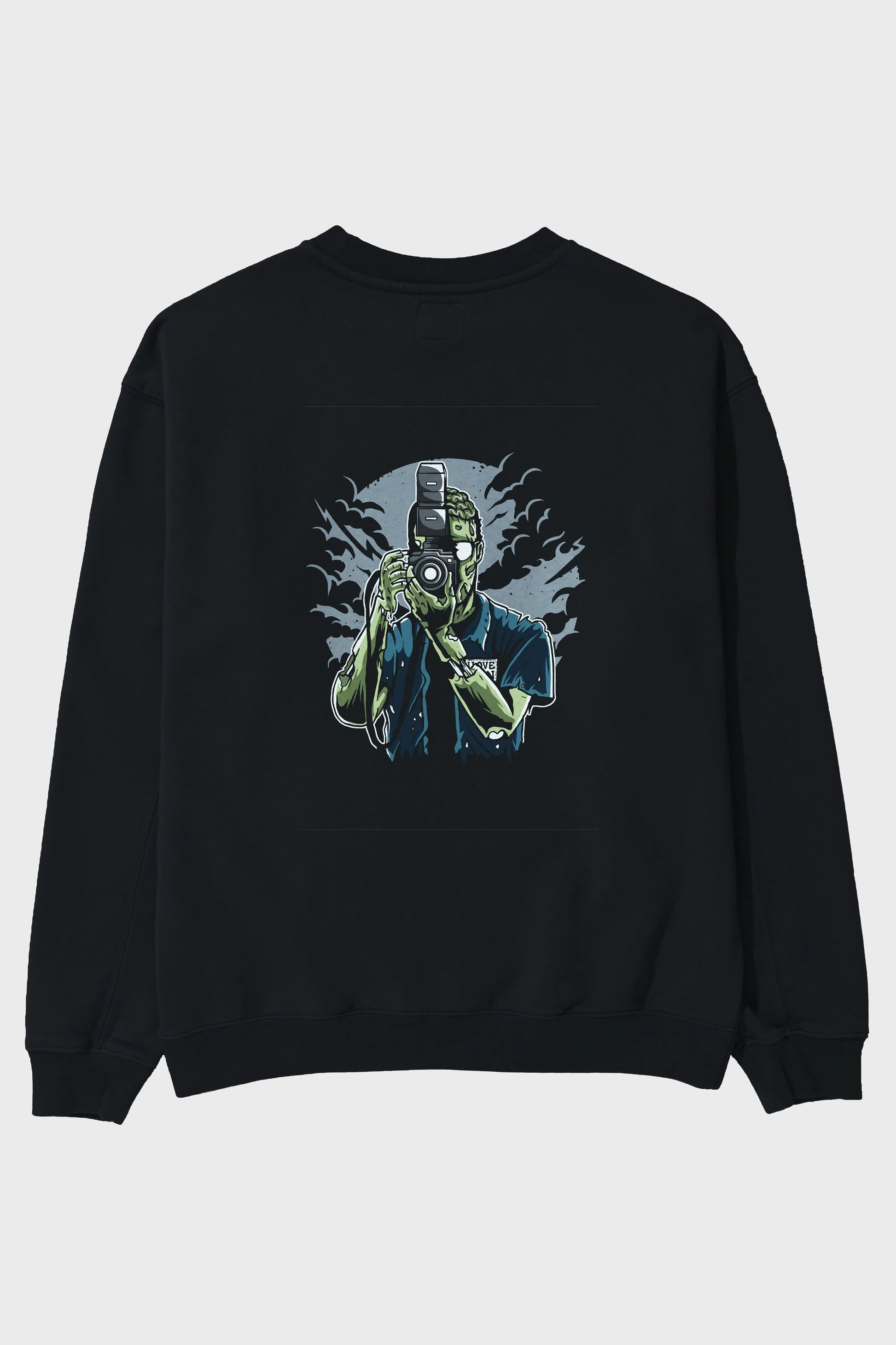 Zombie Photographer Arka Baskılı Oversize Sweatshirt Erkek Kadın Unisex