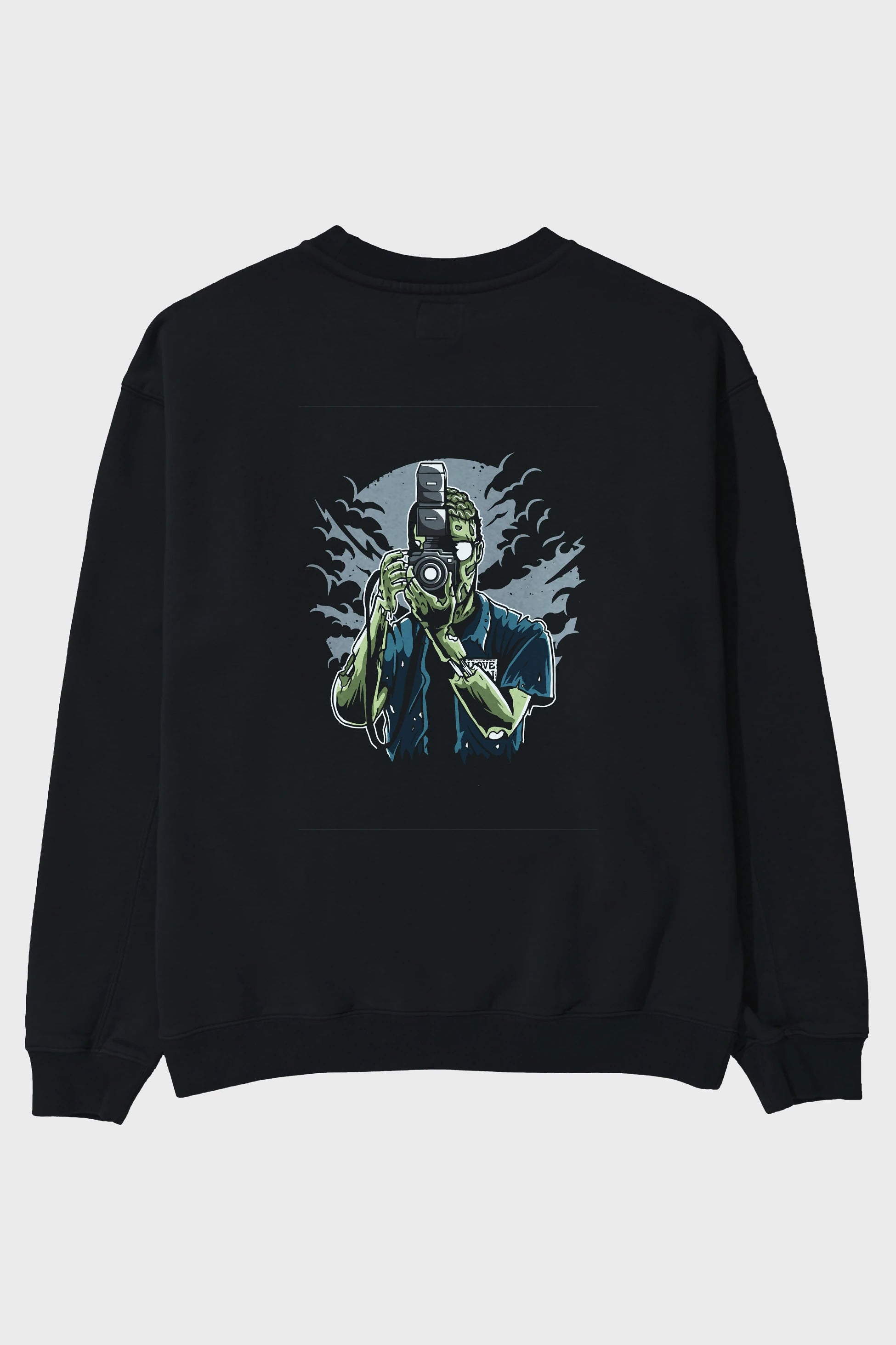 Zombie Photographer Arka Baskılı Oversize Sweatshirt Erkek Kadın Unisex