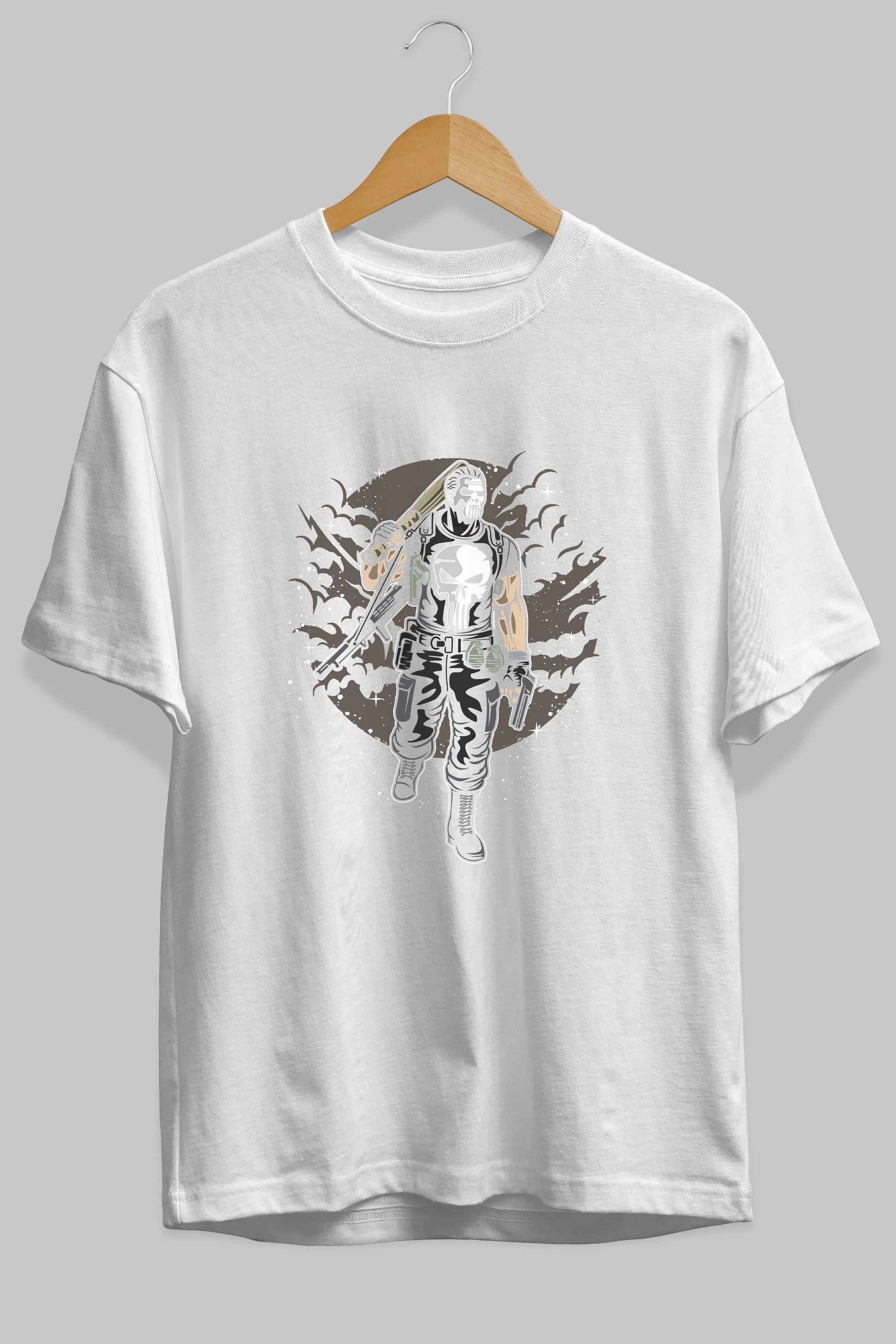 Punisher Ön Baskılı Oversize t-shirt Erkek Kadın Unisex %100 Pamuk tişort