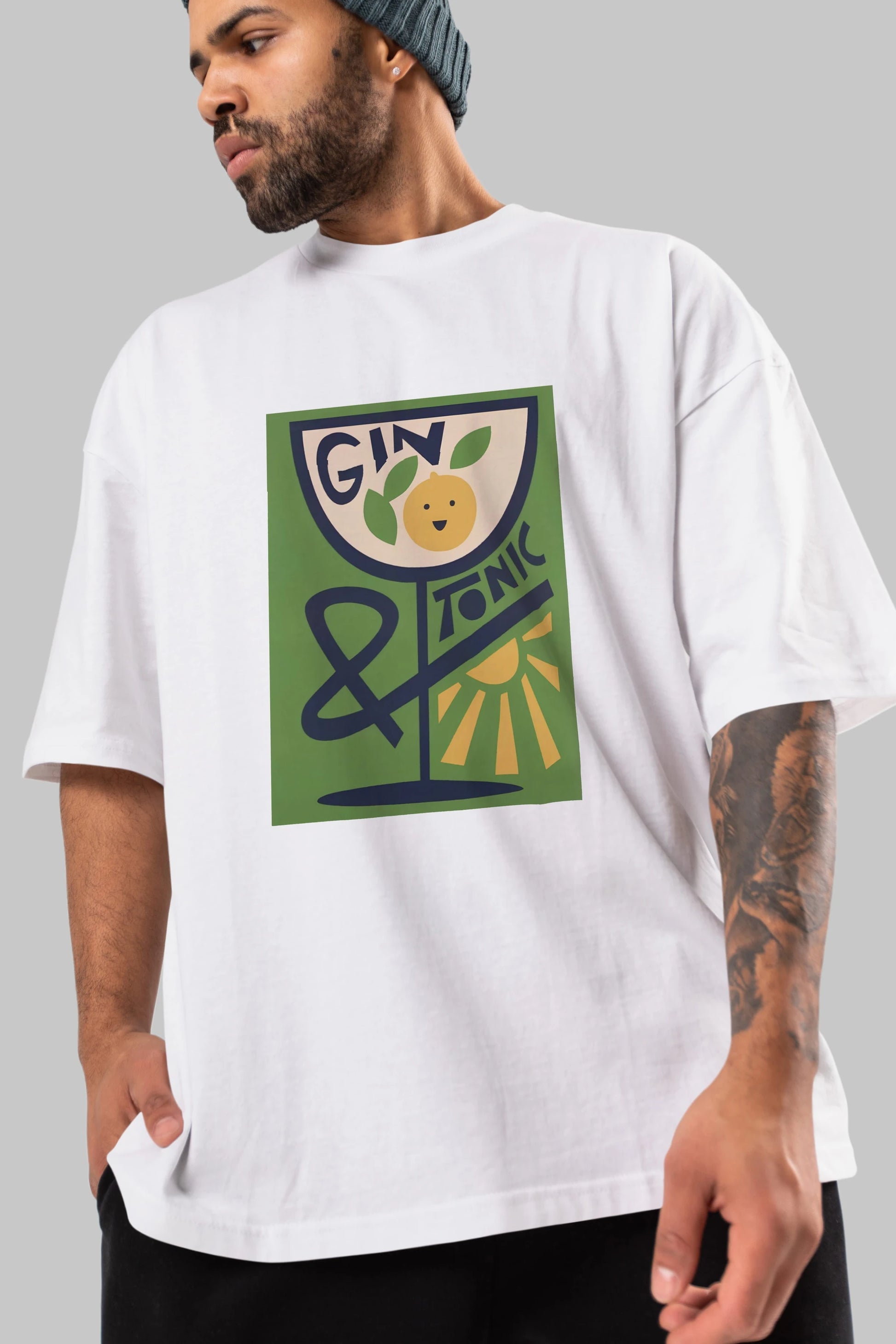 Gin Tonic 3 Ön Baskılı Oversize t-shirt Erkek Kadın Unisex %100 Pamuk Bisiklet Yaka tişort