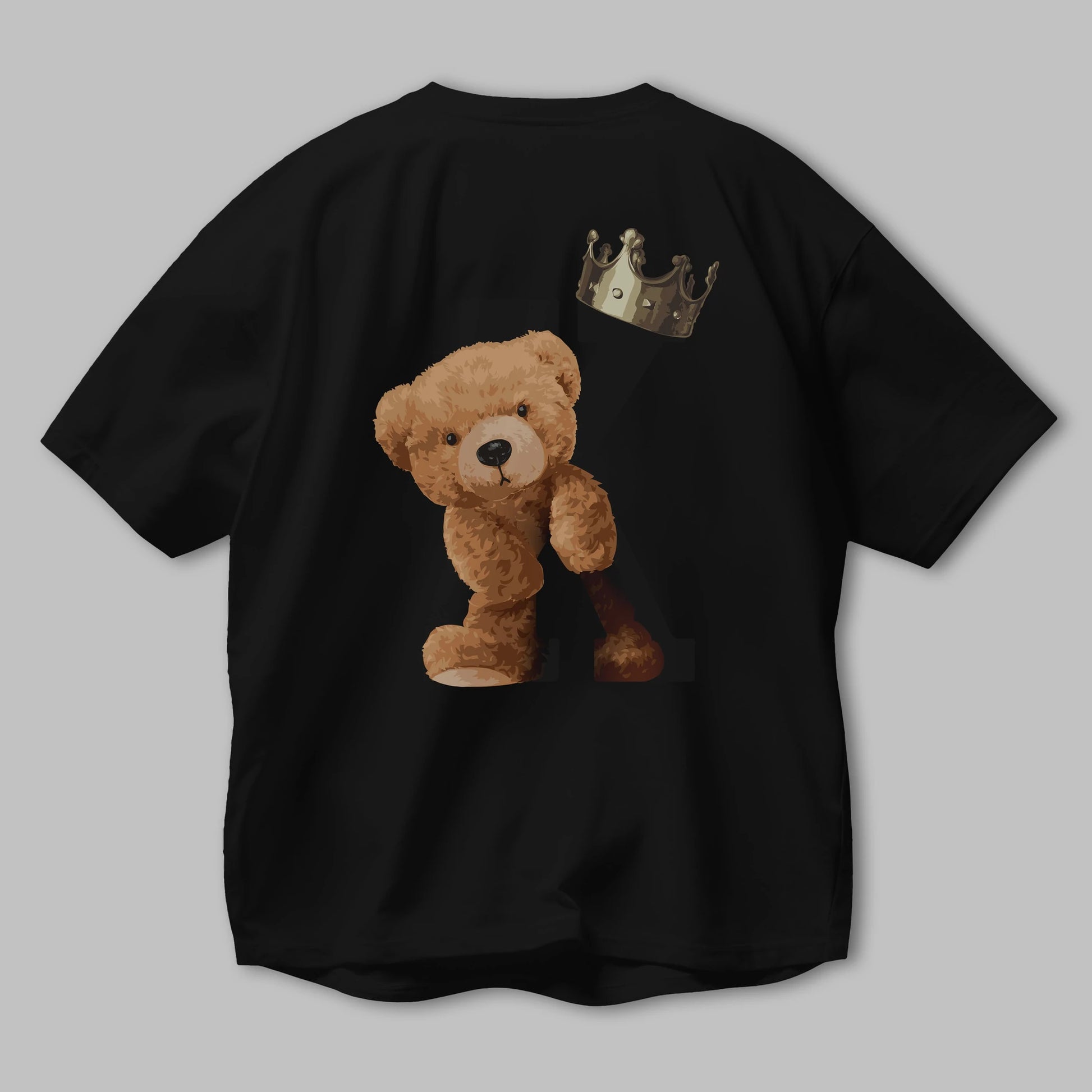 Teddy Bear Born To Be King Arka Baskılı Oversize t-shirt Erkek Kadın Unisex %100 Pamuk
