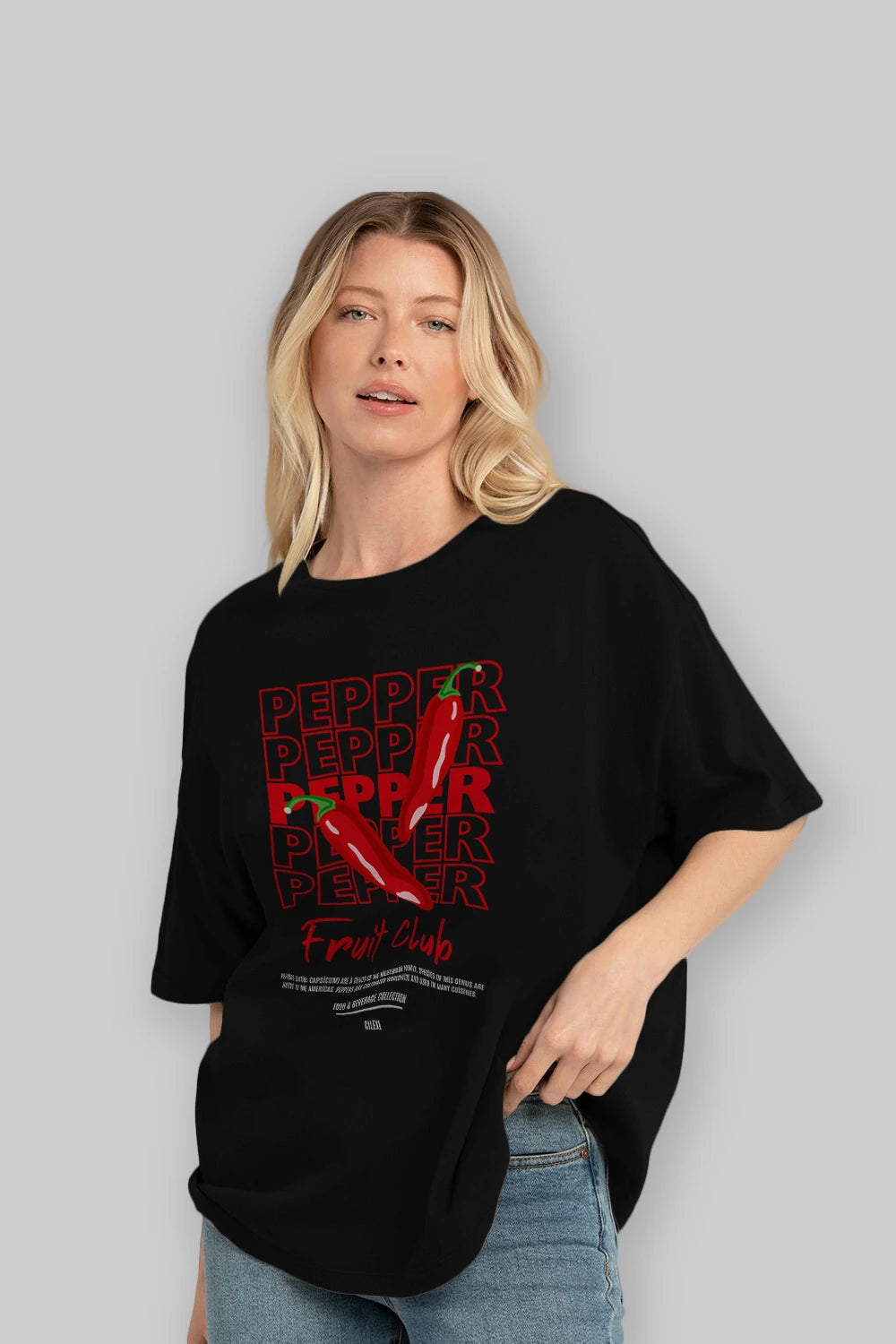 Pepper Ön Baskılı Oversize t-shirt Erkek Kadın Pamuk Bisiklet Yaka tişort