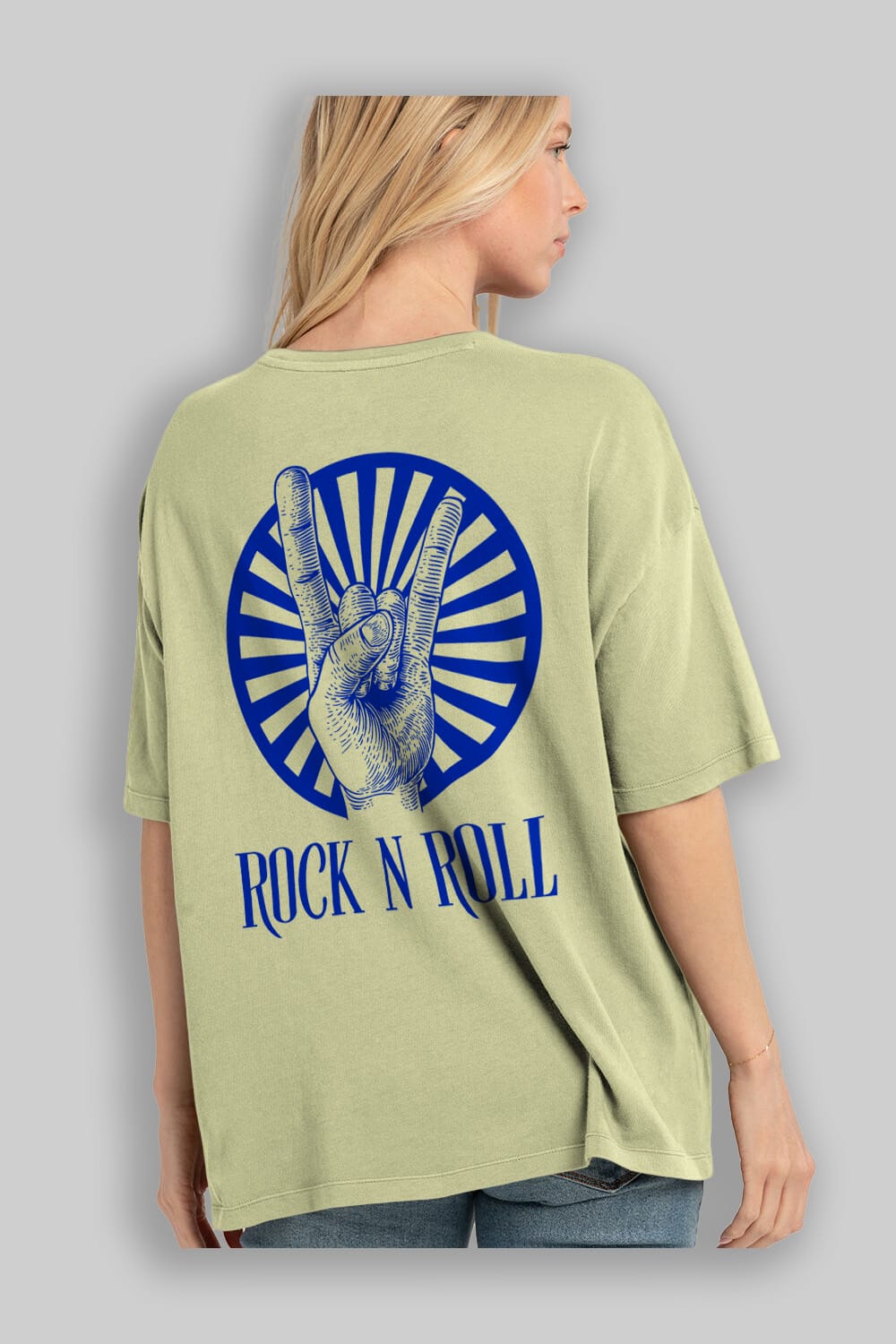 Rock N Roll Yazılı Arka Baskılı Oversize t-shirt Erkek Kadın Unisex