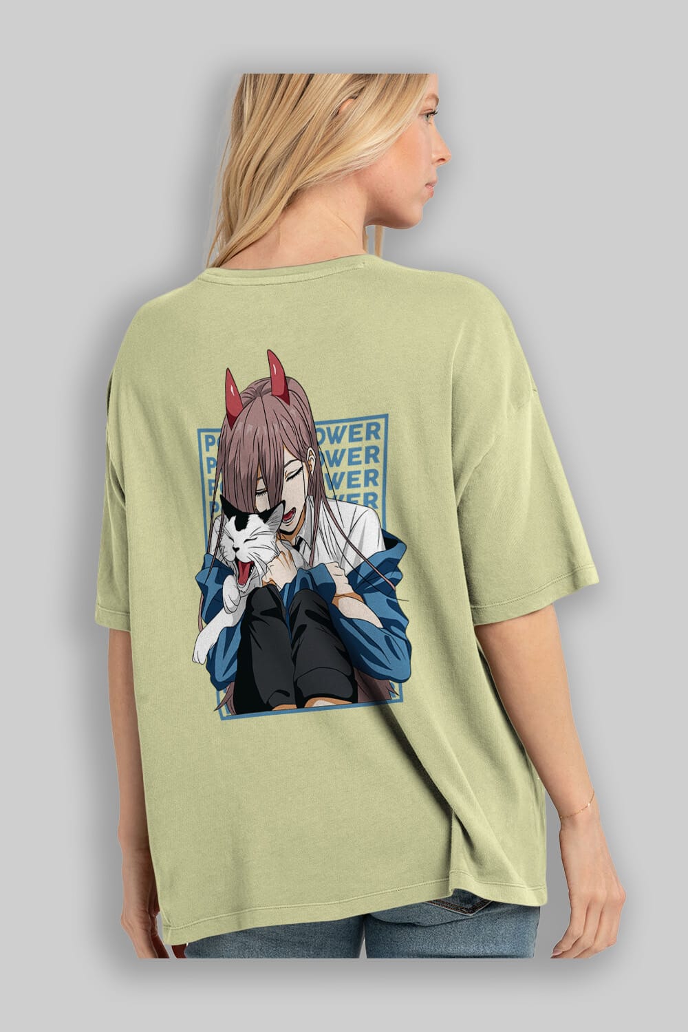 POWER CHAINSAWMAN Anime Arka Baskılı Oversize t-shirt Erkek Kadın Unisex