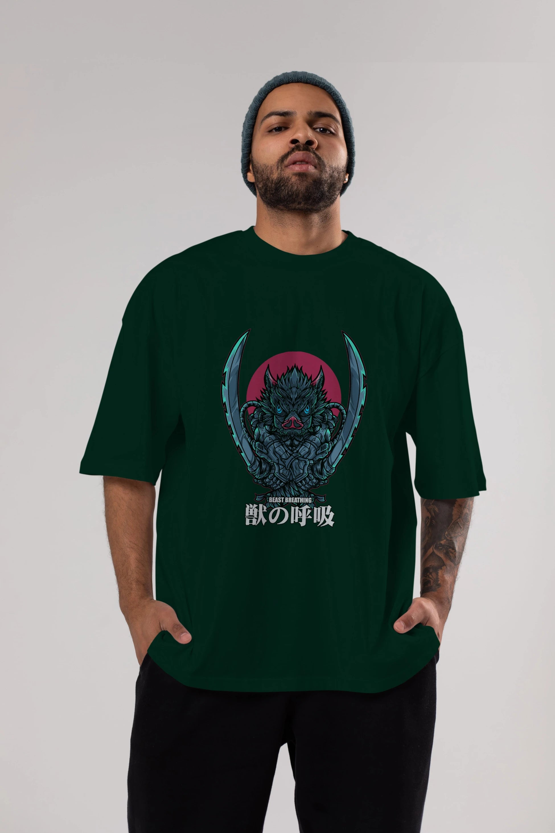 Inosuke DEMON SLAYER Anime Ön Baskılı Oversize t-shirt %100 pamuk Erkek Kadın Unisex