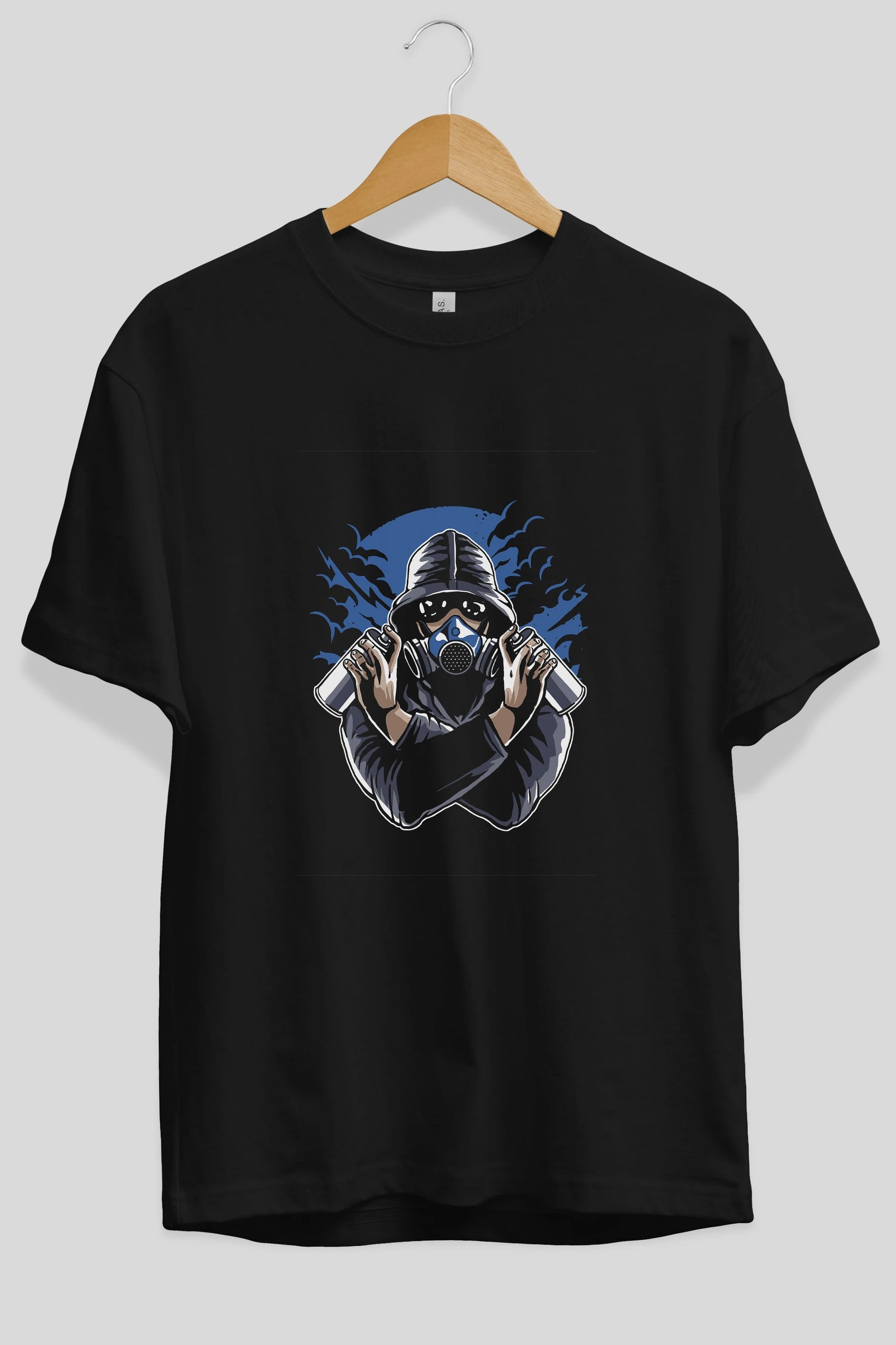 Graffiti Gasmask Ön Baskılı Oversize t-shirt Erkek Kadın Unisex %100 Pamuk tişort