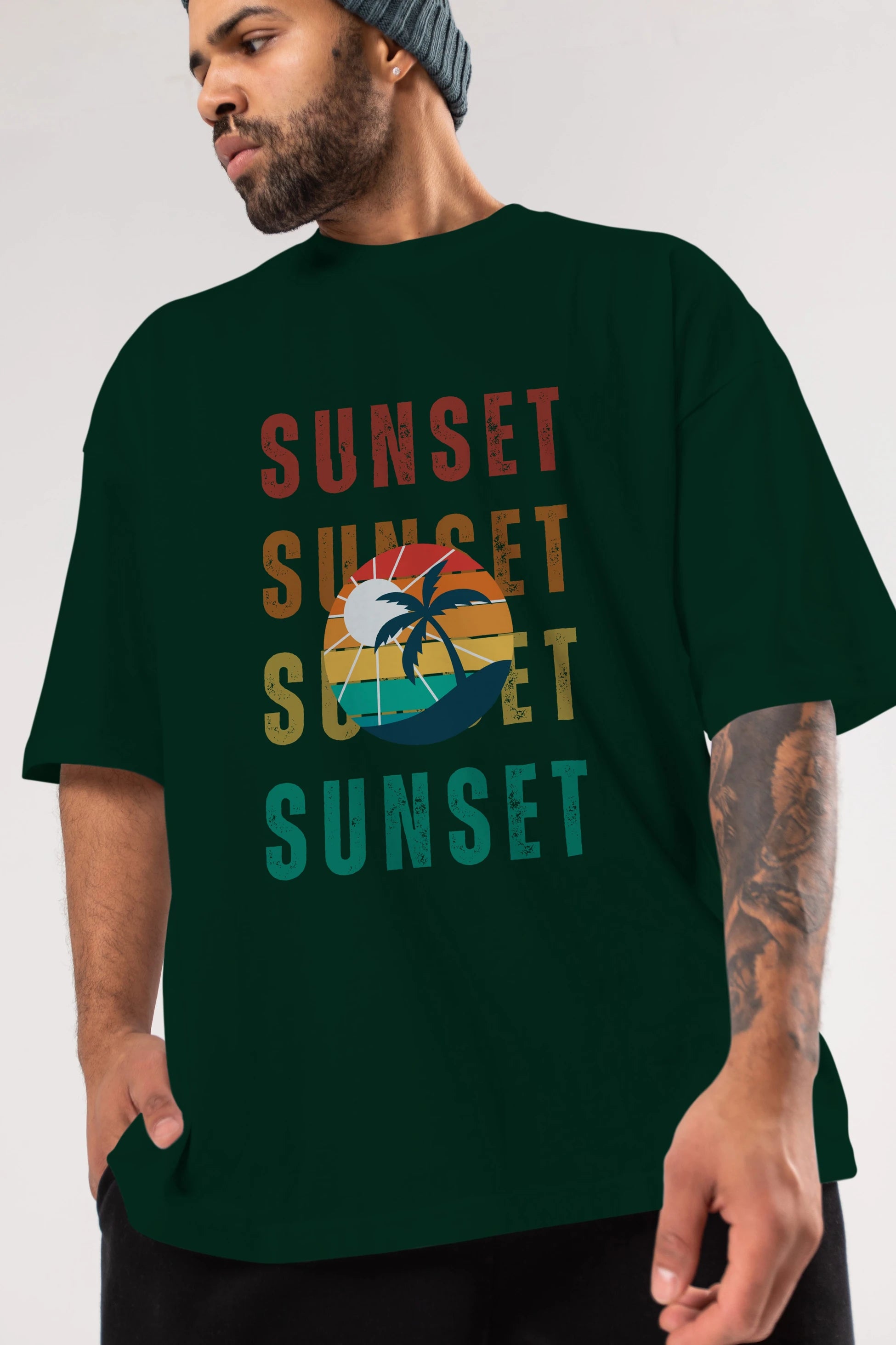 Sunset Yazılı Ön Baskılı Oversize t-shirt Erkek Kadın Unisex