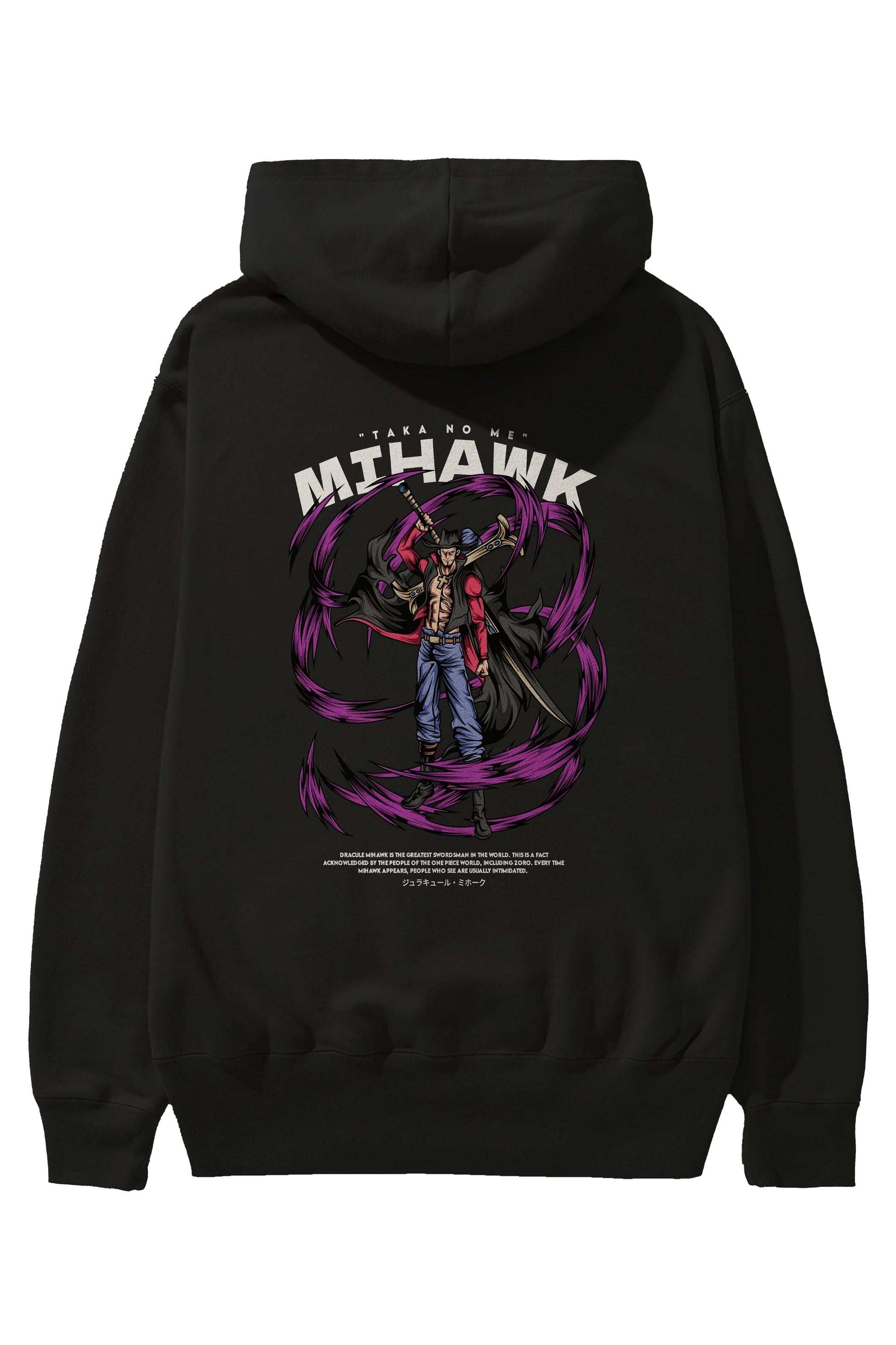Mihawk Anime Arka Baskılı Hoodie Oversize Kapüşonlu Sweatshirt Erkek Kadın Unisex