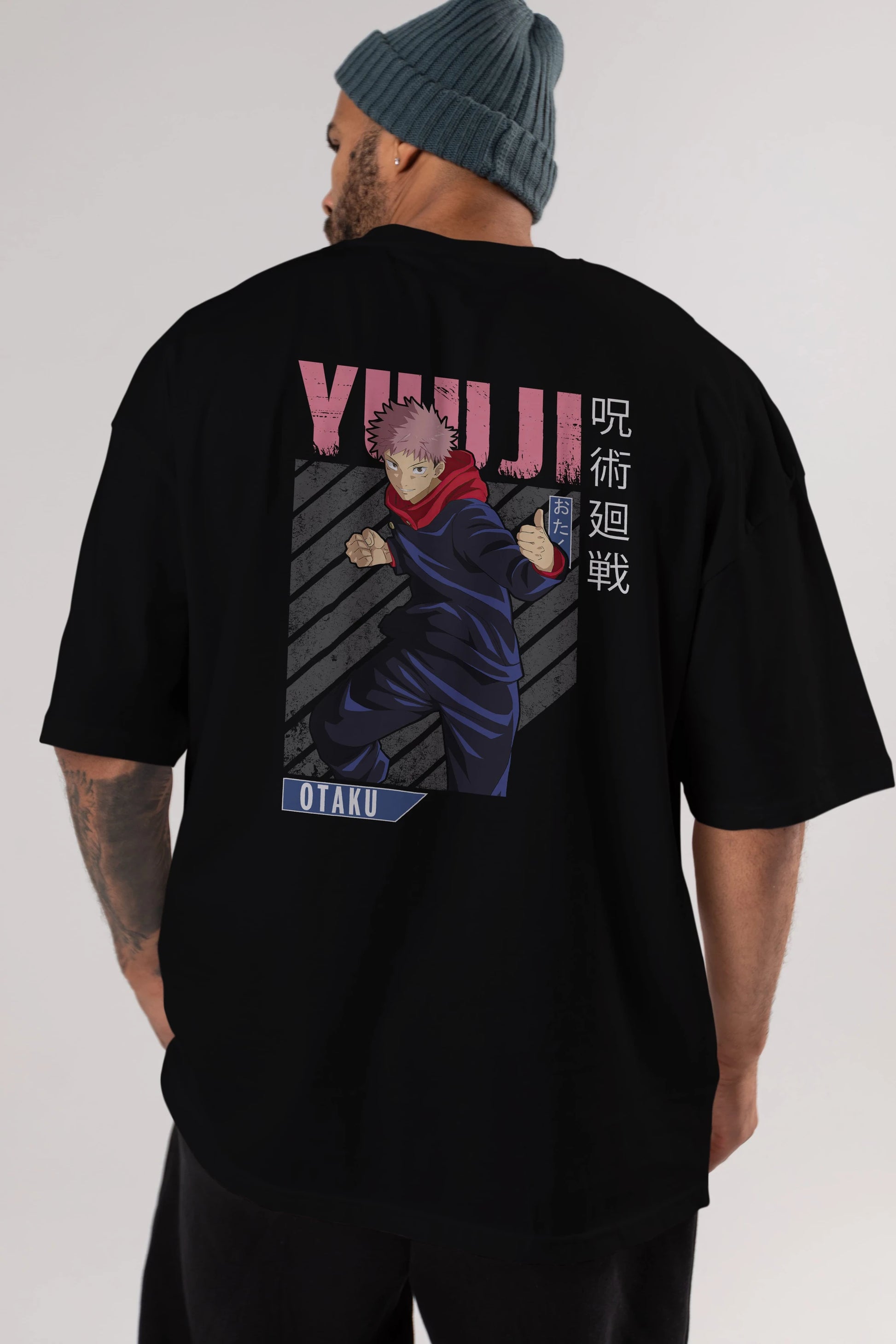Yuuji Itadori Anime Arka Baskılı Oversize t-shirt Erkek Kadın Unisex