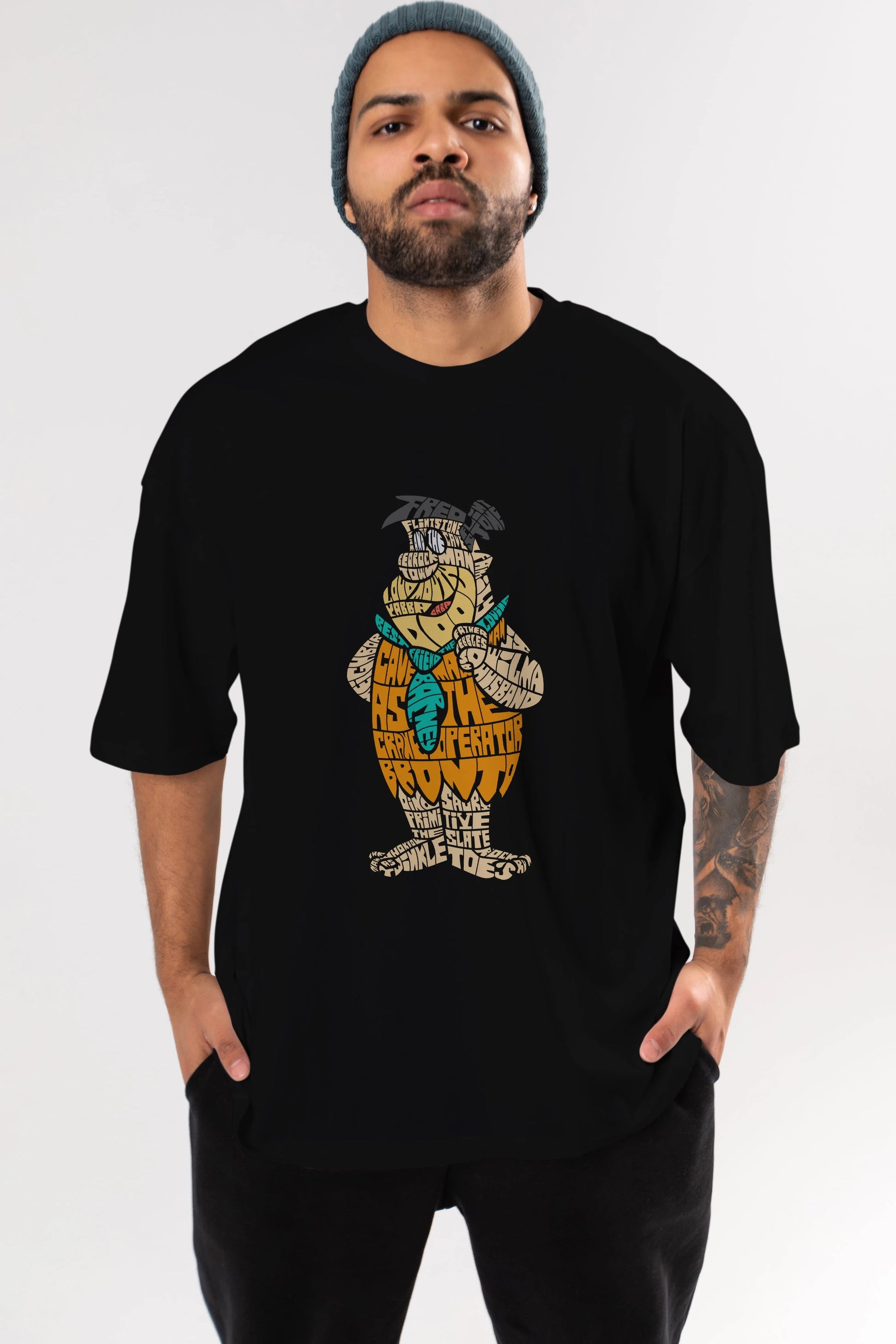 Fred Flintstone Ön Baskılı Oversize t-shirt %100 pamuk Erkek Kadın Unisex