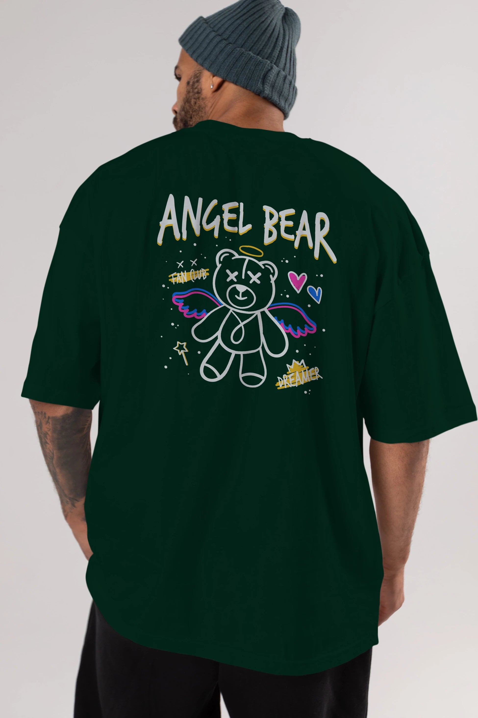 Angel Bear Arka Baskılı Oversize t-shirt Erkek Kadın Unisex