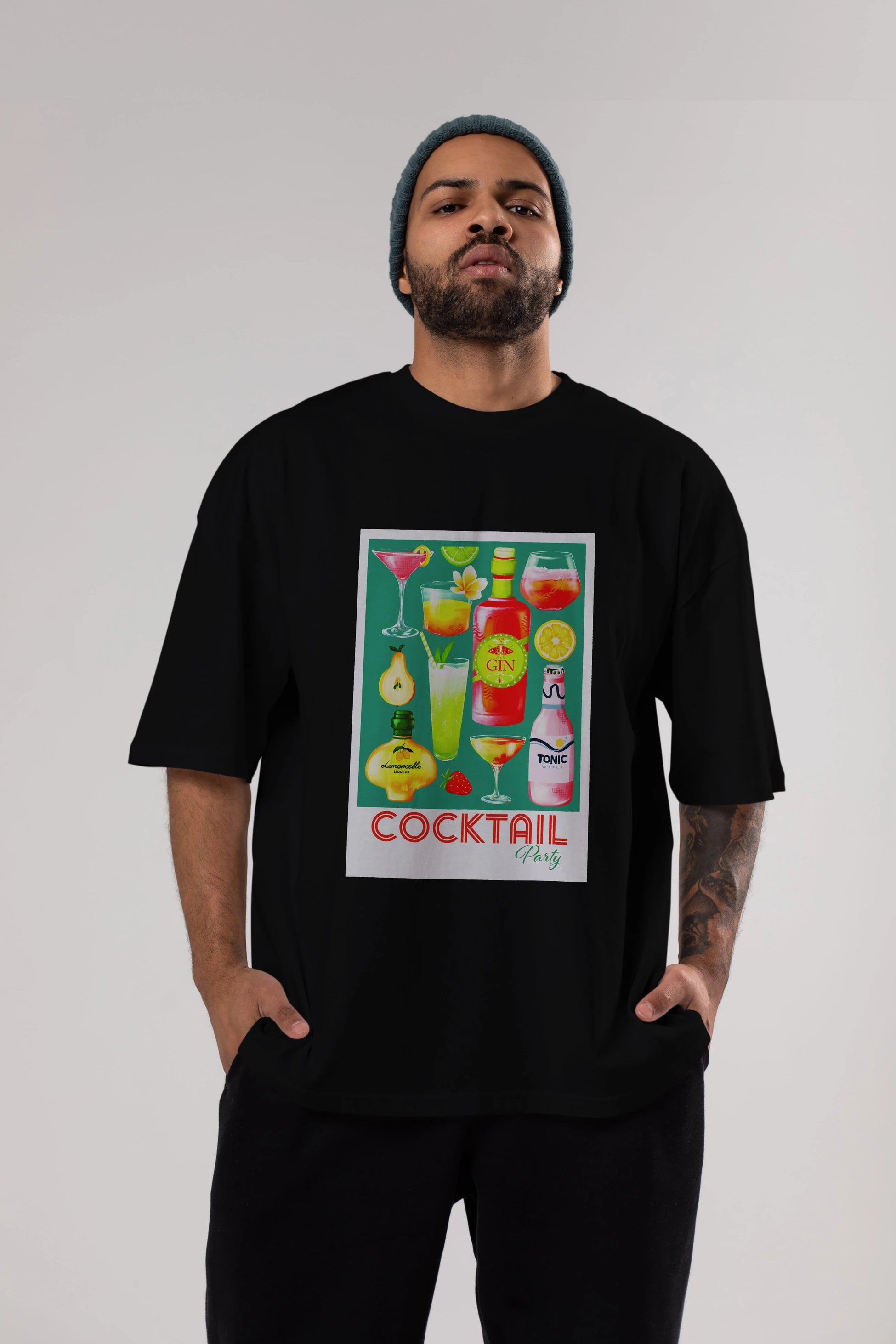 Cocktail Party 2 Ön Baskılı Oversize t-shirt Erkek Kadın Unisex %100 Pamuk Bisiklet Yaka tişort