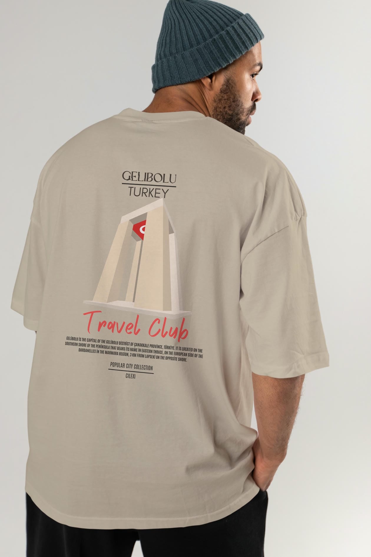 Gelibolu Turkey Arka Baskılı Oversize t-shirt Erkek Kadın Pamuk Bisiklet Yaka tişort