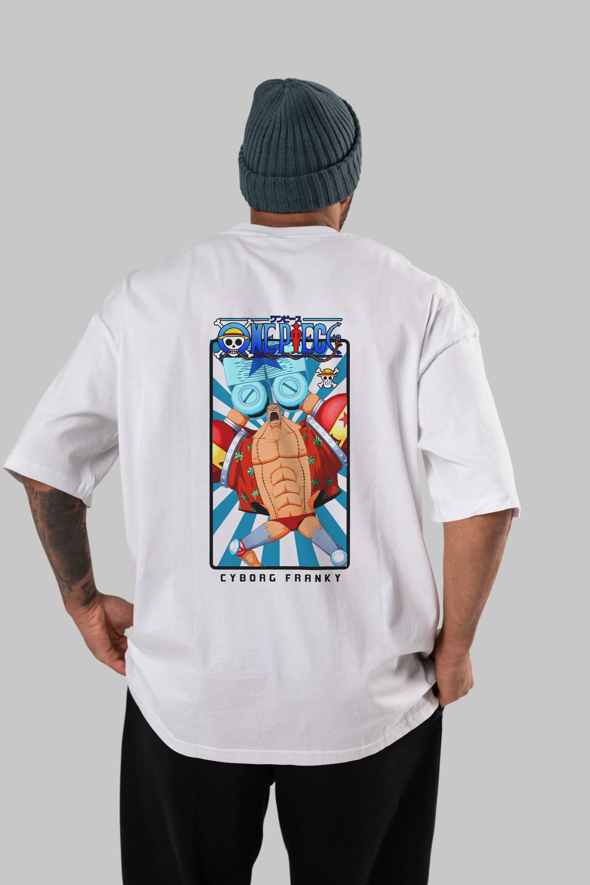 Franky Anime Arka Baskılı Oversize t-shirt Erkek Kadın Unisex %100 pamuk tişort