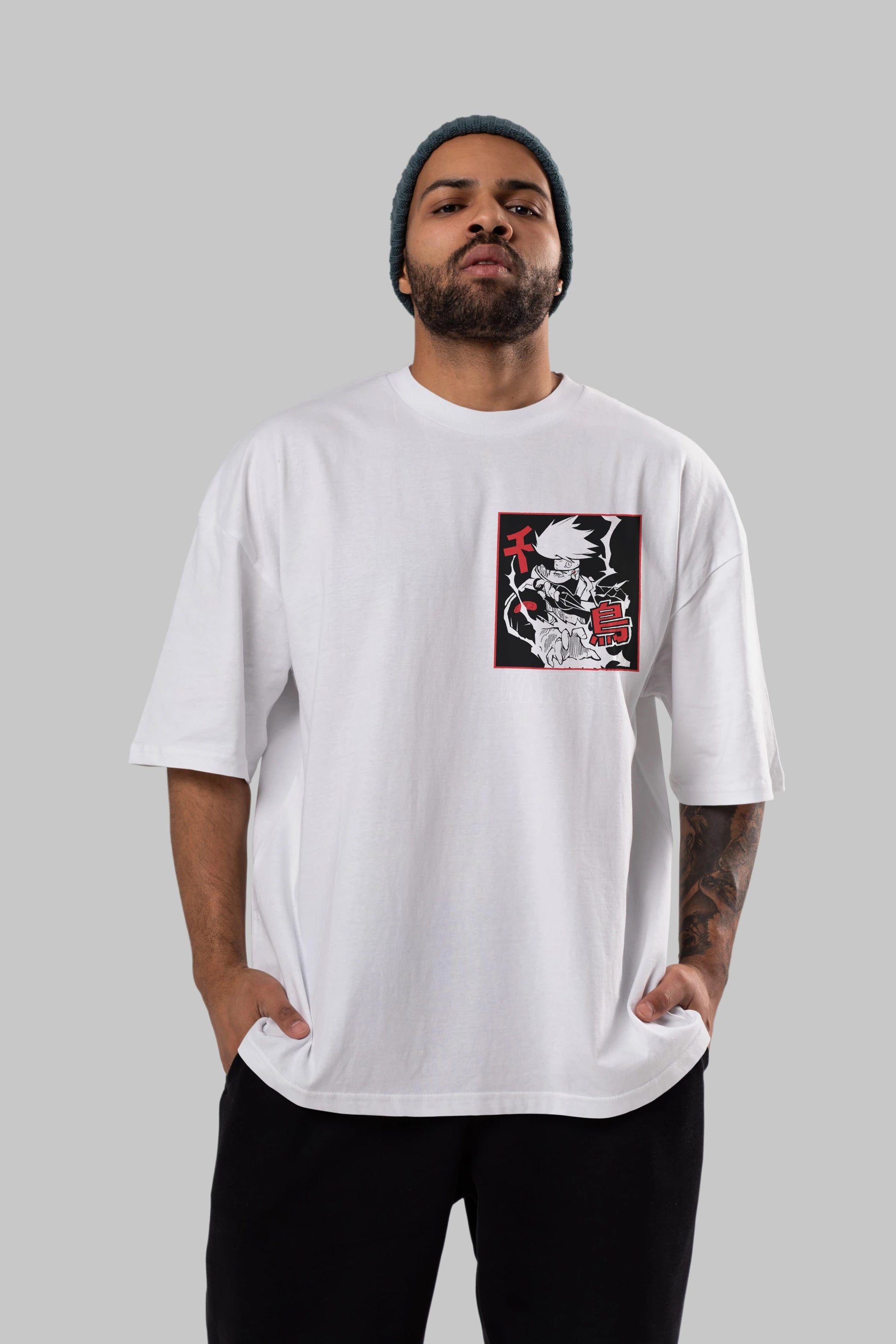 KAKASHI HATAKE NARUTO Ön Sol Baskılı Oversize t-shirt Erkek Kadın Unisex %100 Pamuk Bisiklet Yaka tişort