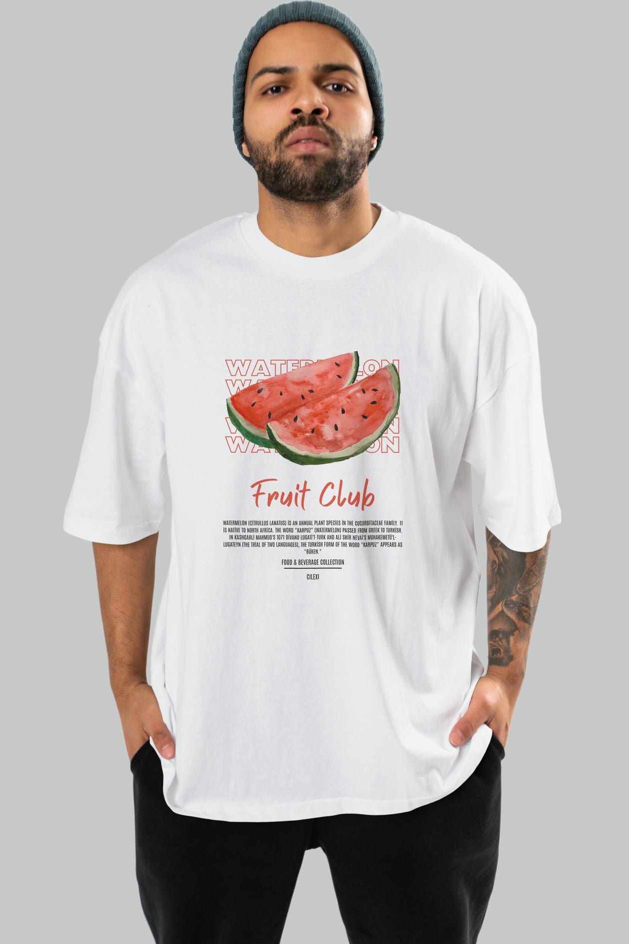 Watermelon Ön Baskılı Oversize t-shirt Erkek Kadın Pamuk Bisiklet Yaka tişort