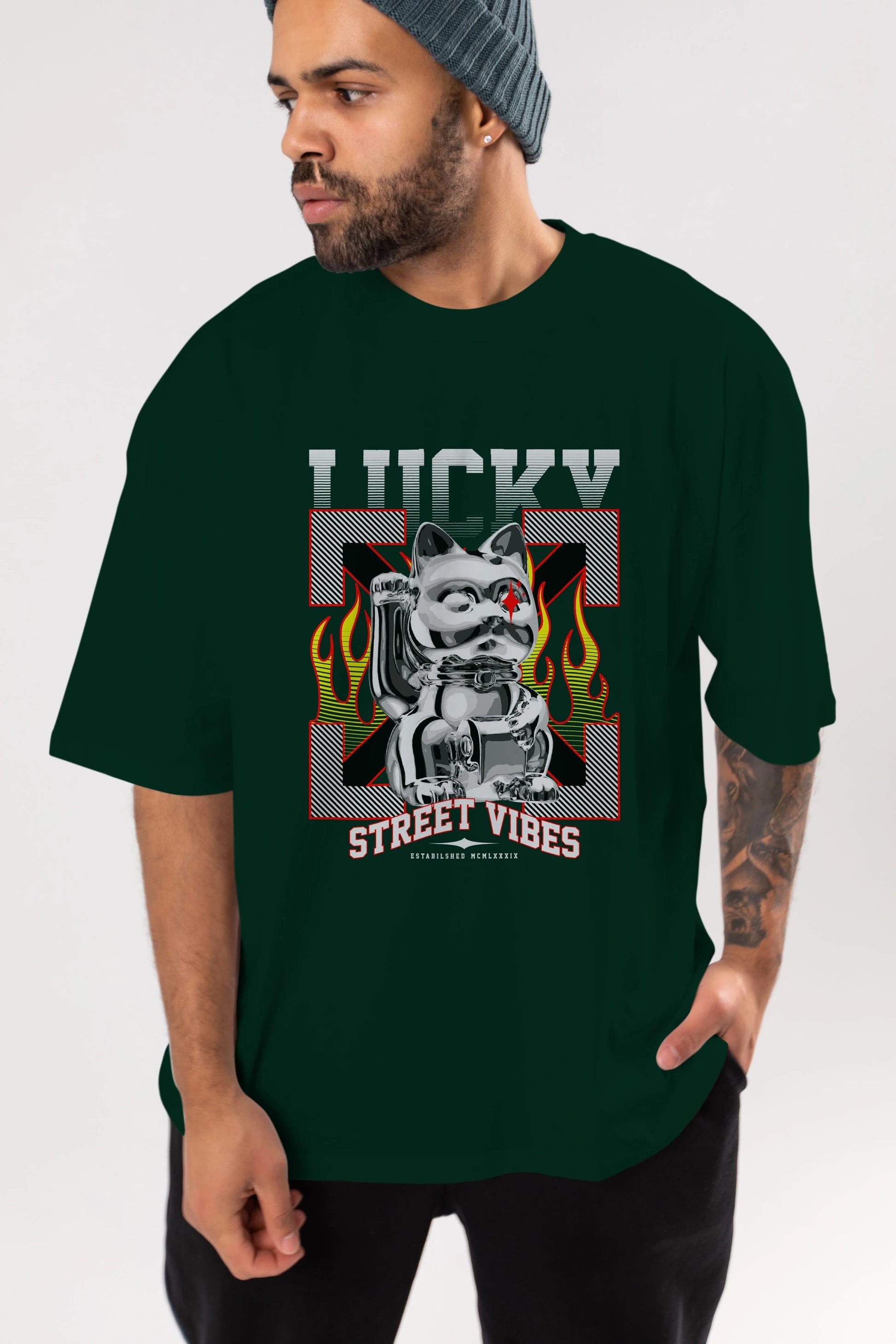 Lucky Street Vibes Ön Baskılı Oversize t-shirt Erkek Kadın Unisex