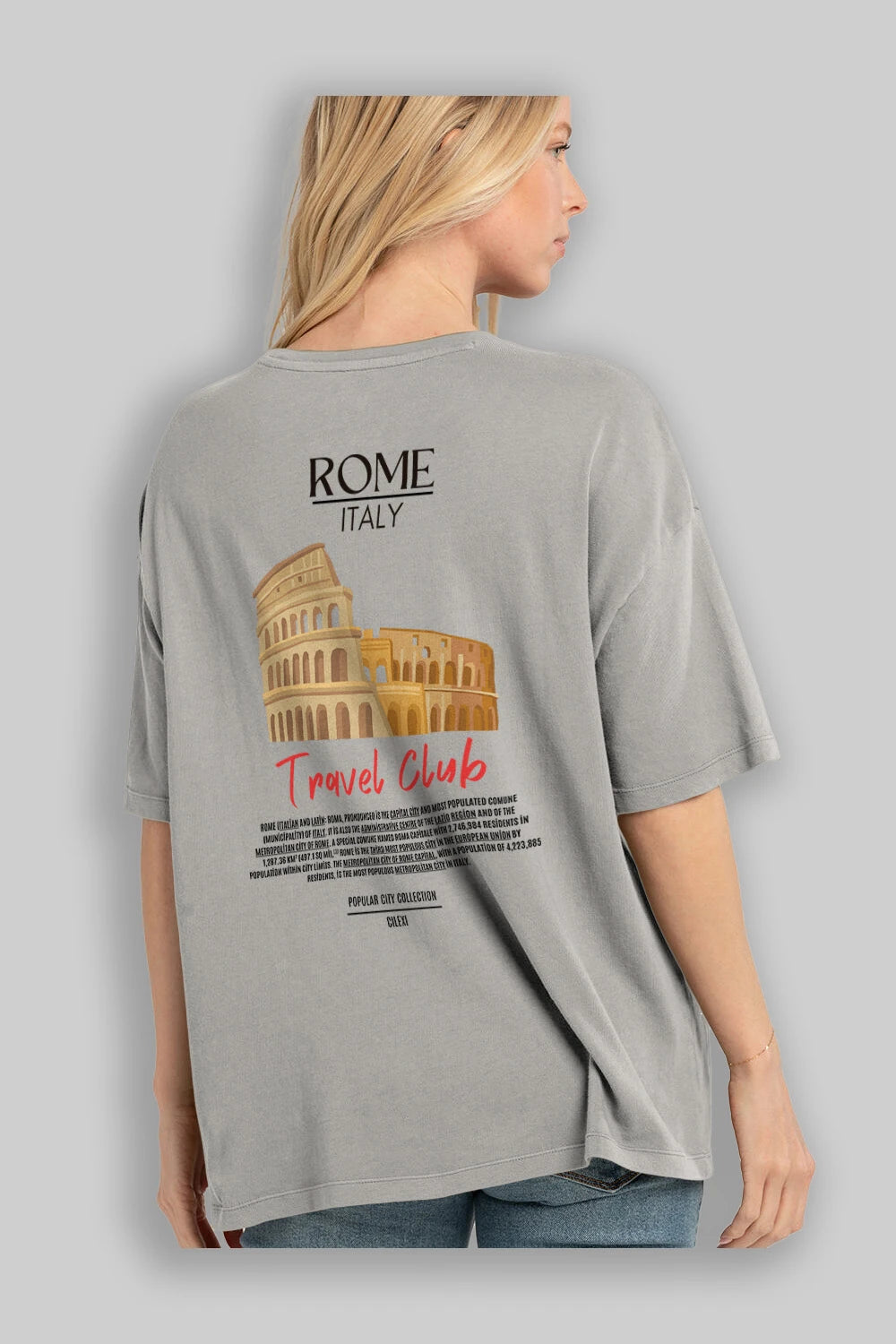 Roma İtaly Arka Baskılı Oversize t-shirt Erkek Kadın Pamuk Bisiklet Yaka tişort