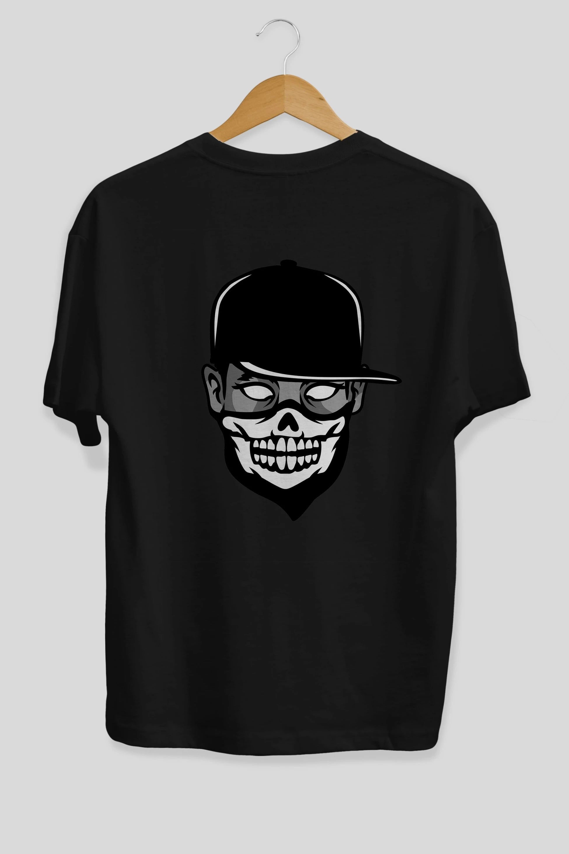 Skull Mask Arka Baskılı Oversize t-shirt Erkek Kadın Unisex %100 Pamuk tişort