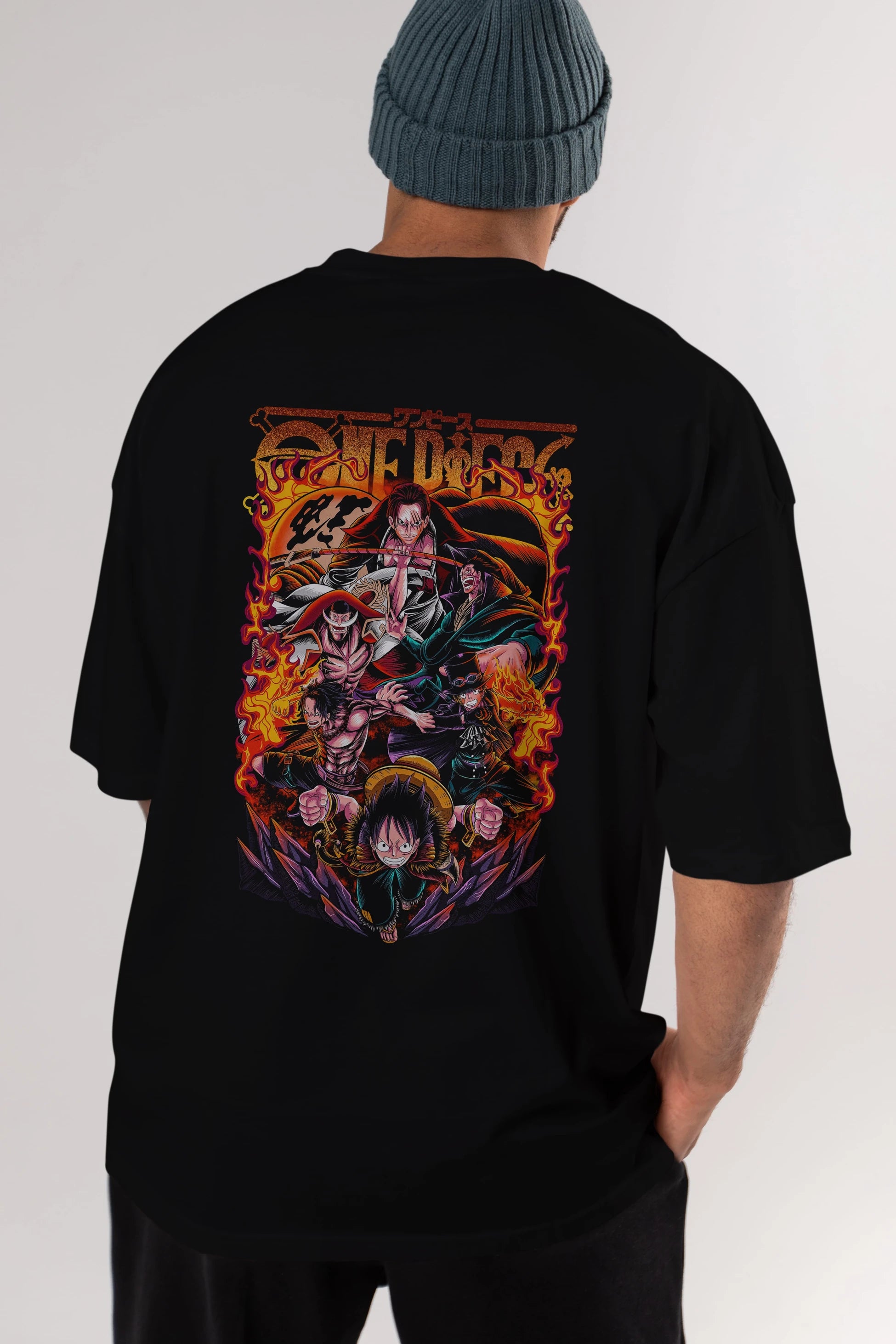 ONE PIECE (3) Anime Arka Baskılı Oversize t-shirt Erkek Kadın Unisex